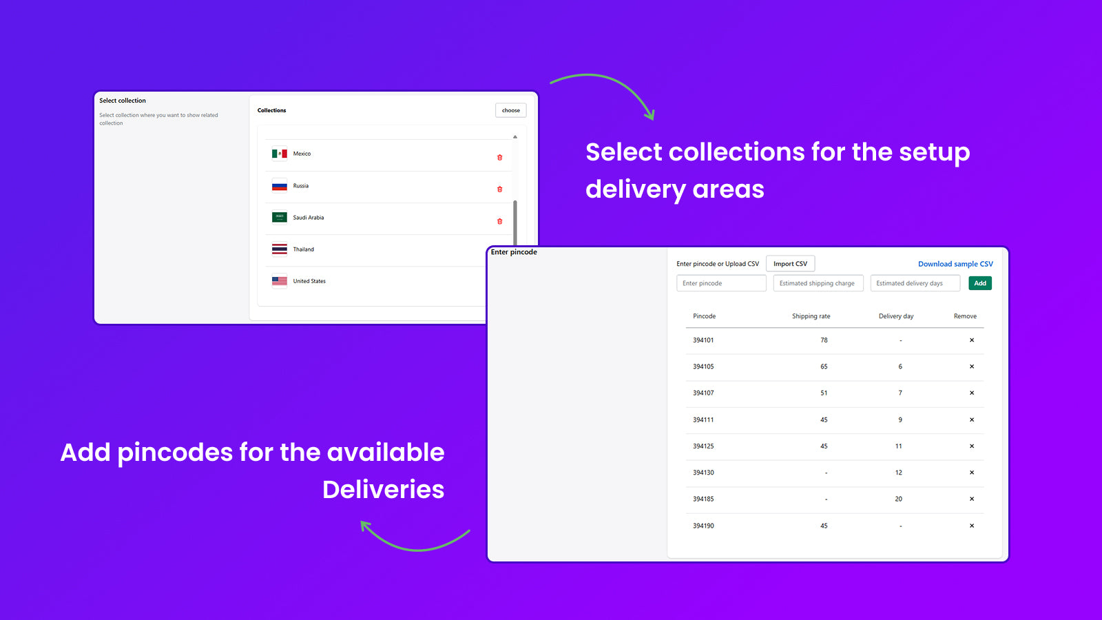 pincode - postcode and delivery charge check