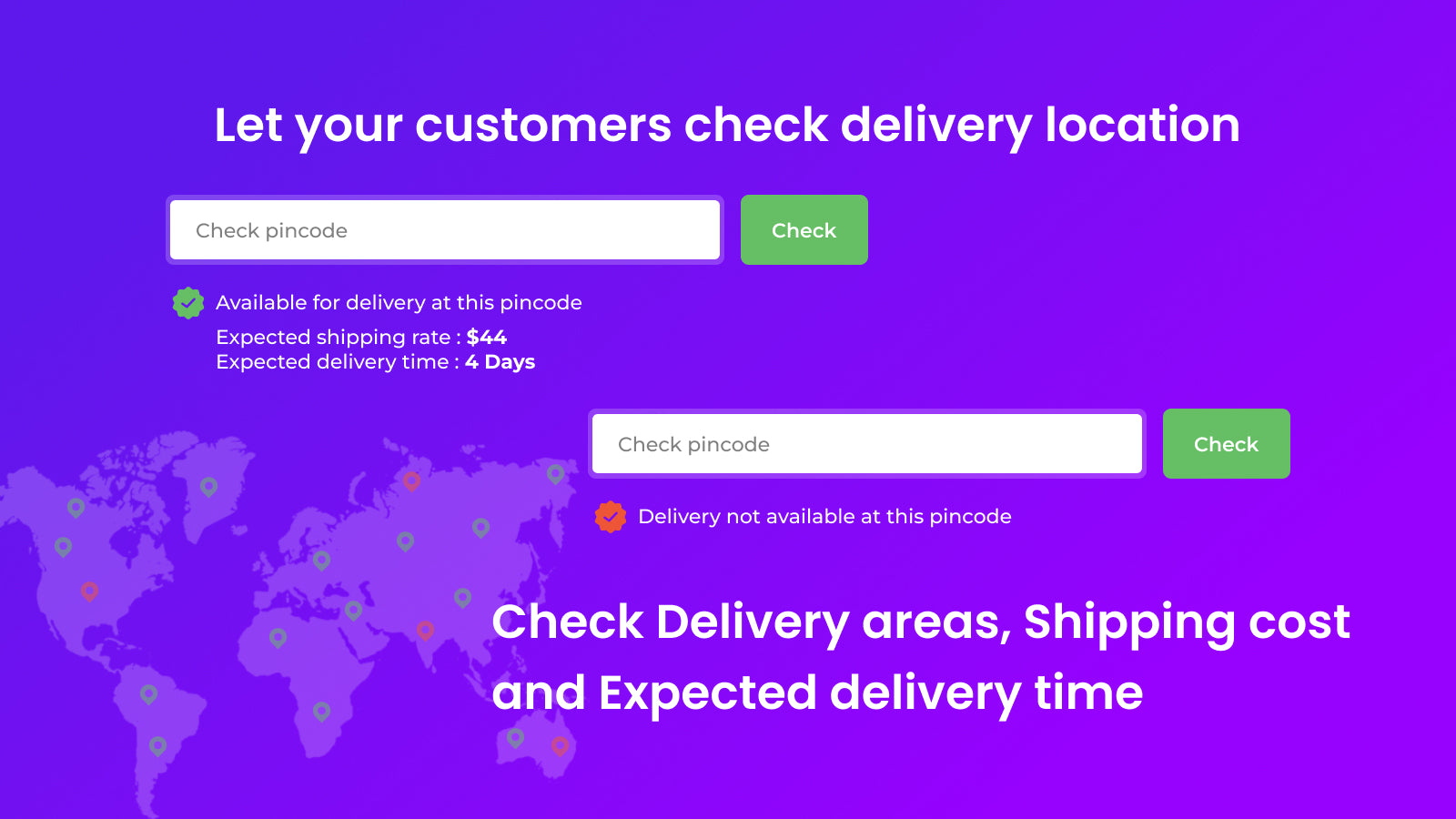 pincode - postcode and delivery charge check
