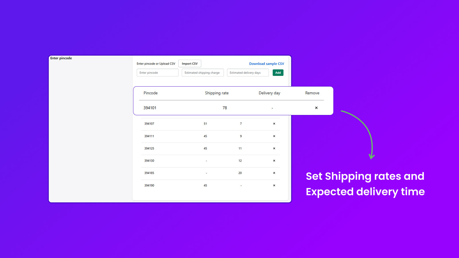 pincode - postcode and delivery charge check