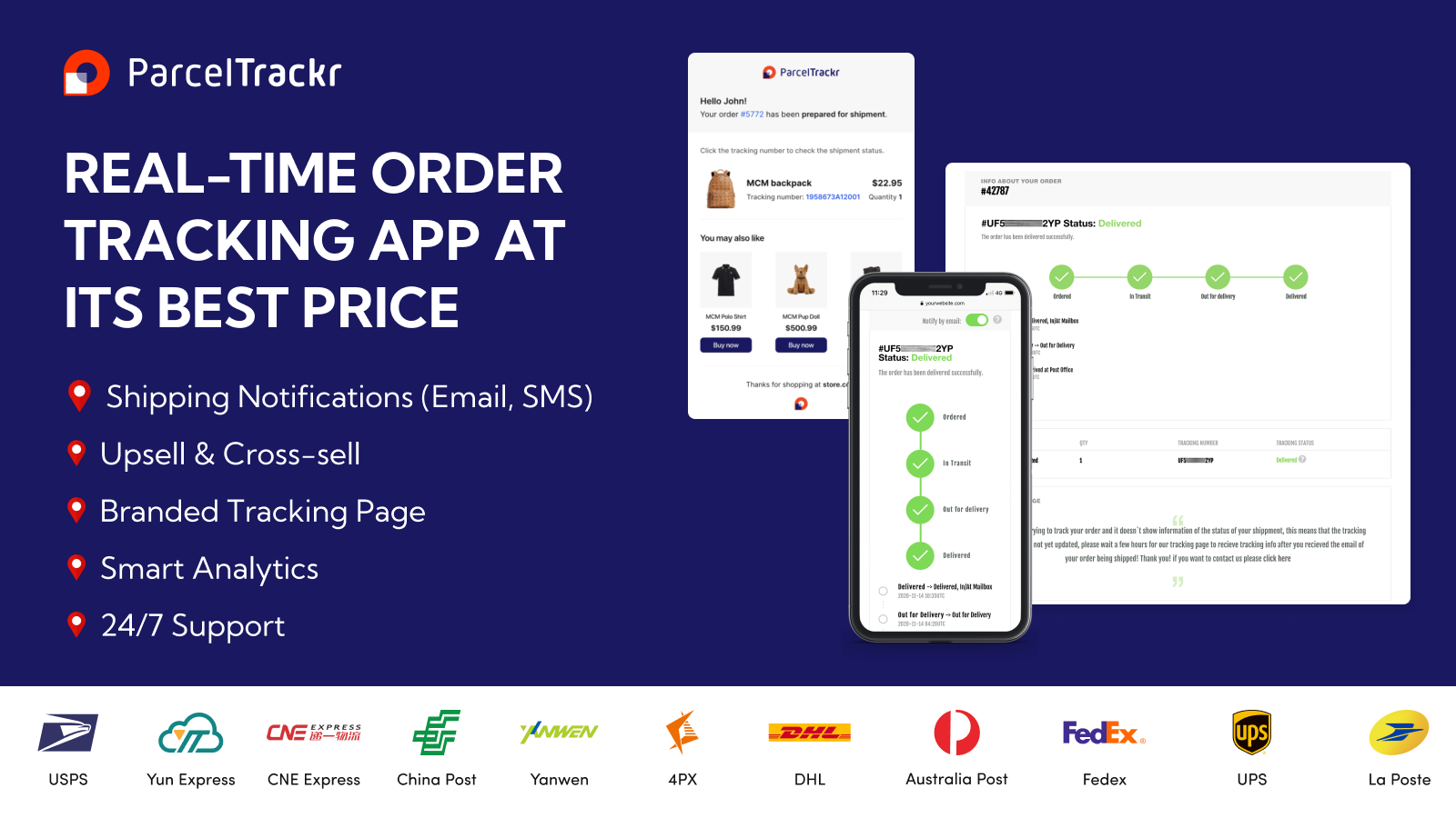 Trackr app's order tracker interface on detailed order tracking