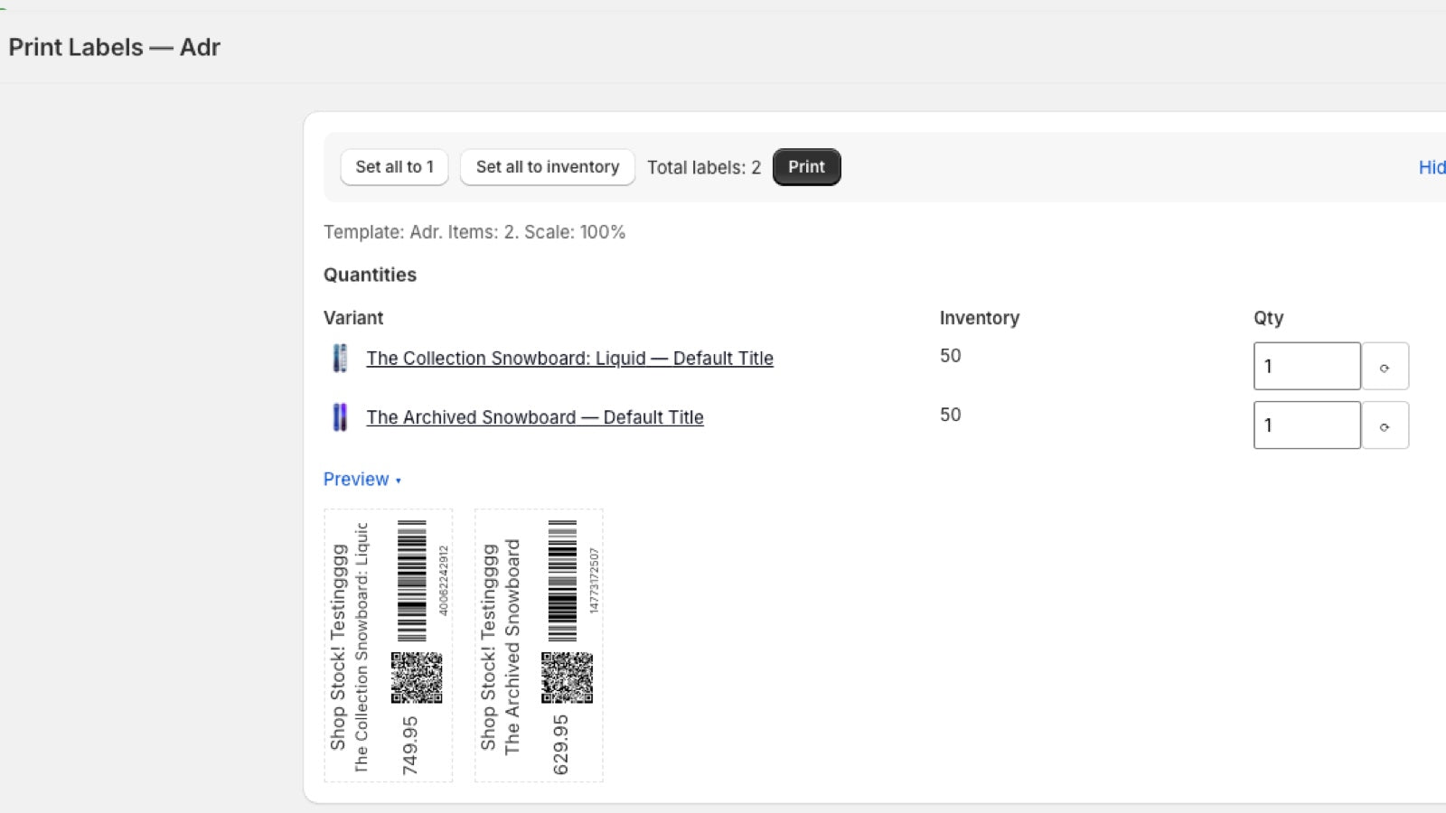 Printing label experience