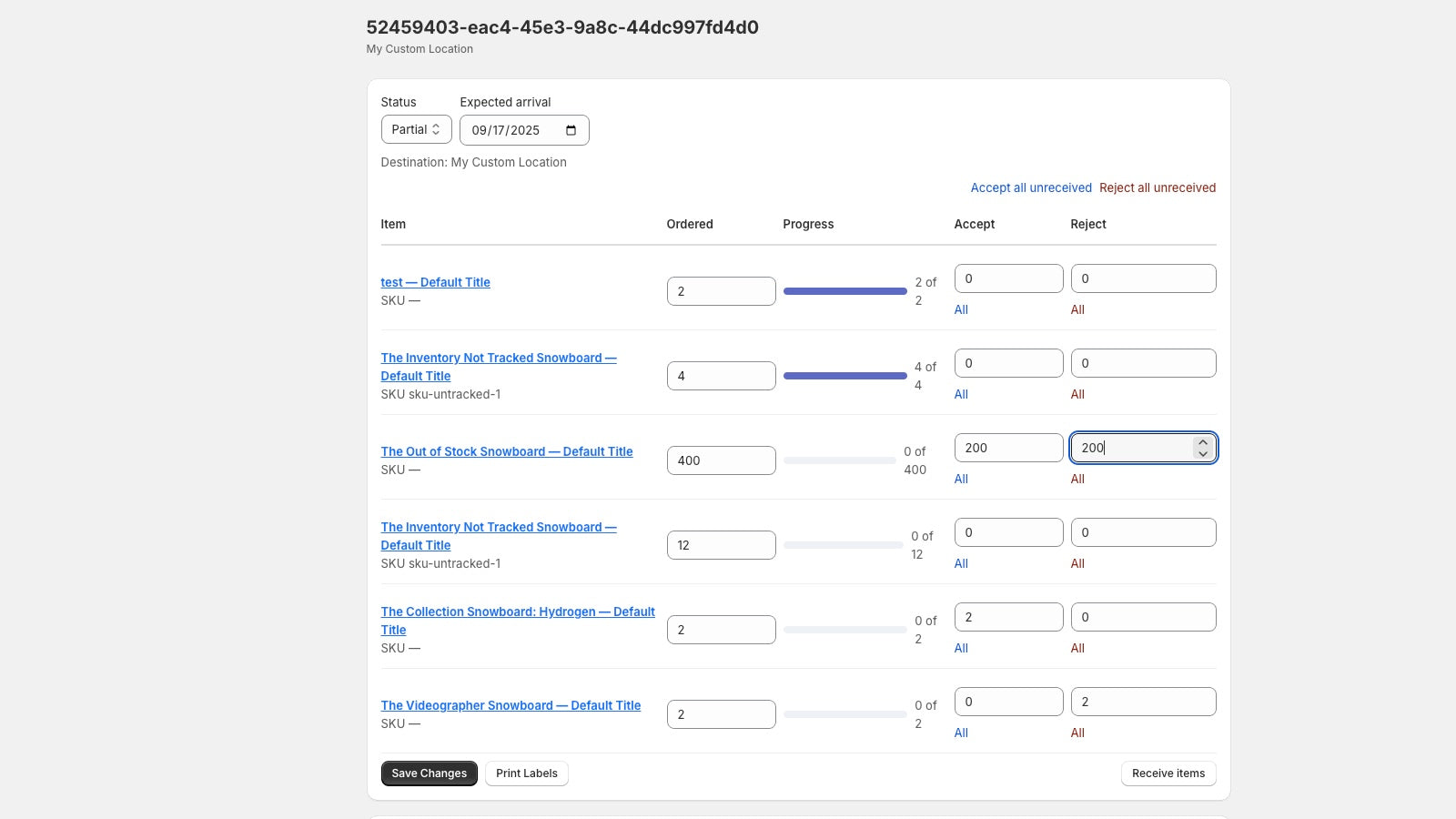 Editing Incoming Shipment