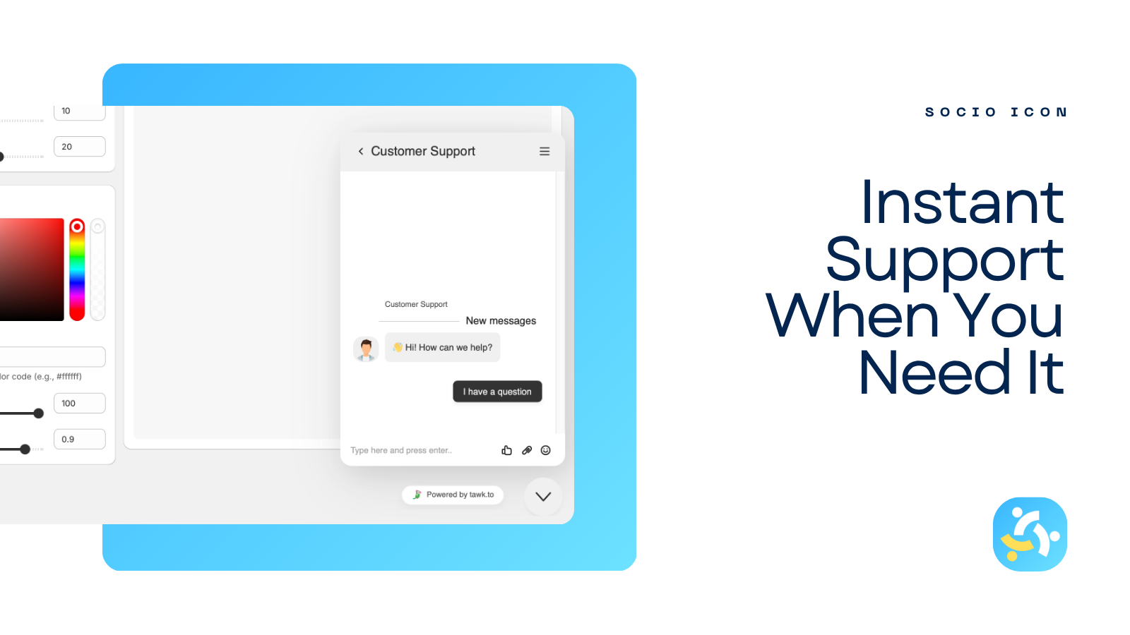 Live chat support inside Socio Icon