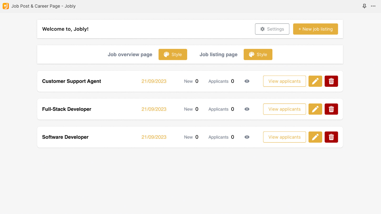 app dashboard to manage all jobs