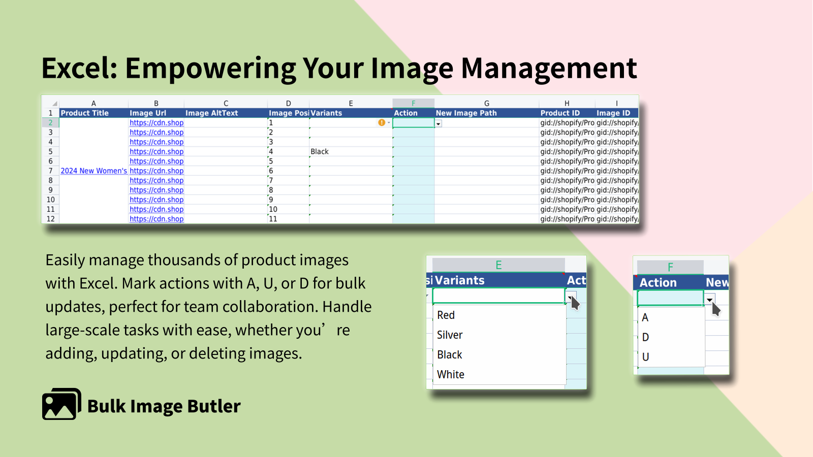 Excel for managing images: bulk actions and team use.