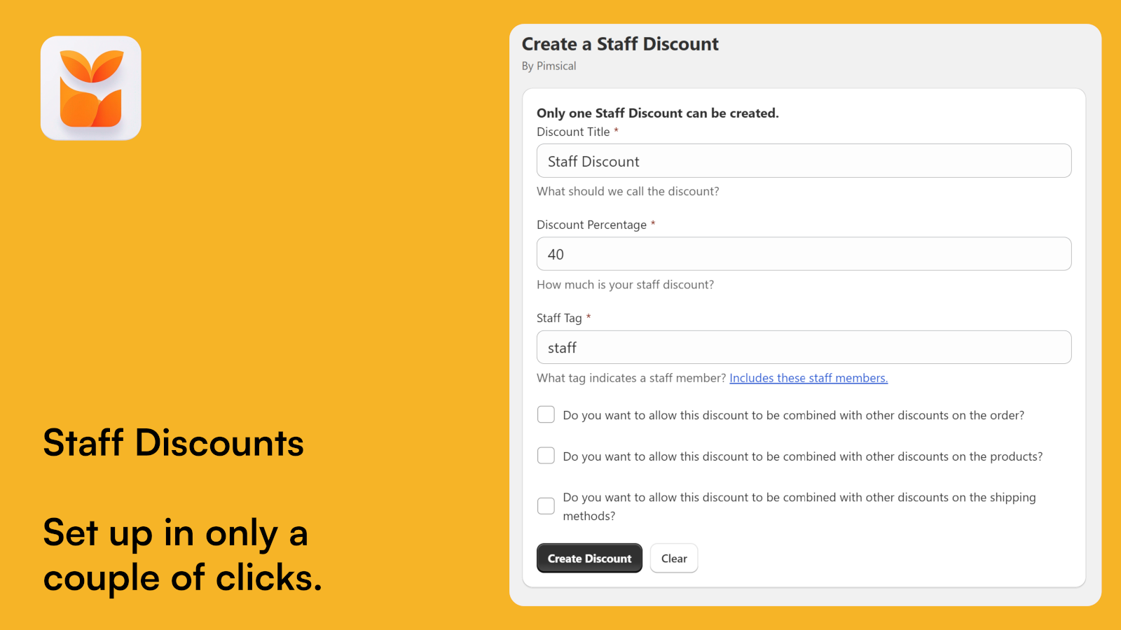 Staff Discounts, set up in a couple of clicks