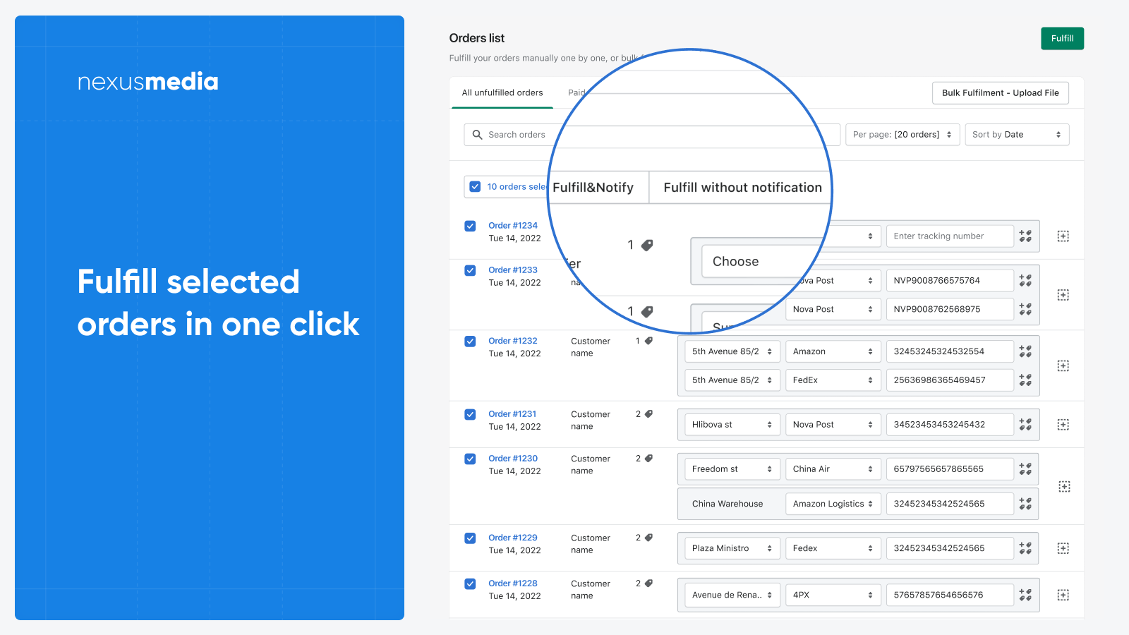 Fulfill selected orders in one click