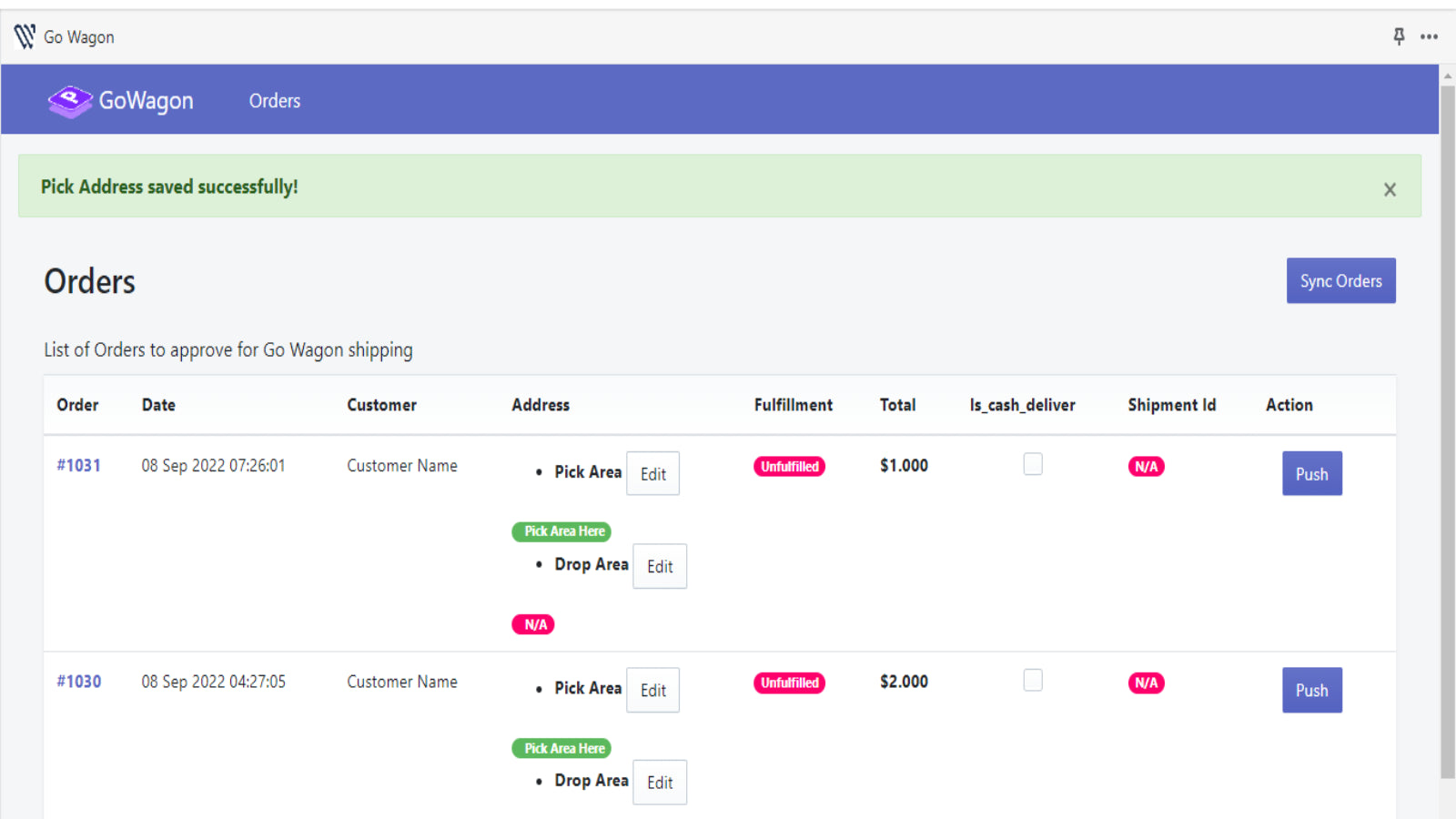 Let's Click on Push and Order is on Way 