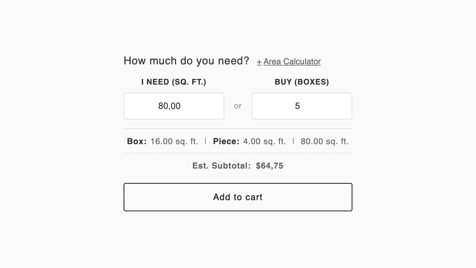 Automatically calculate required boxes from total area.