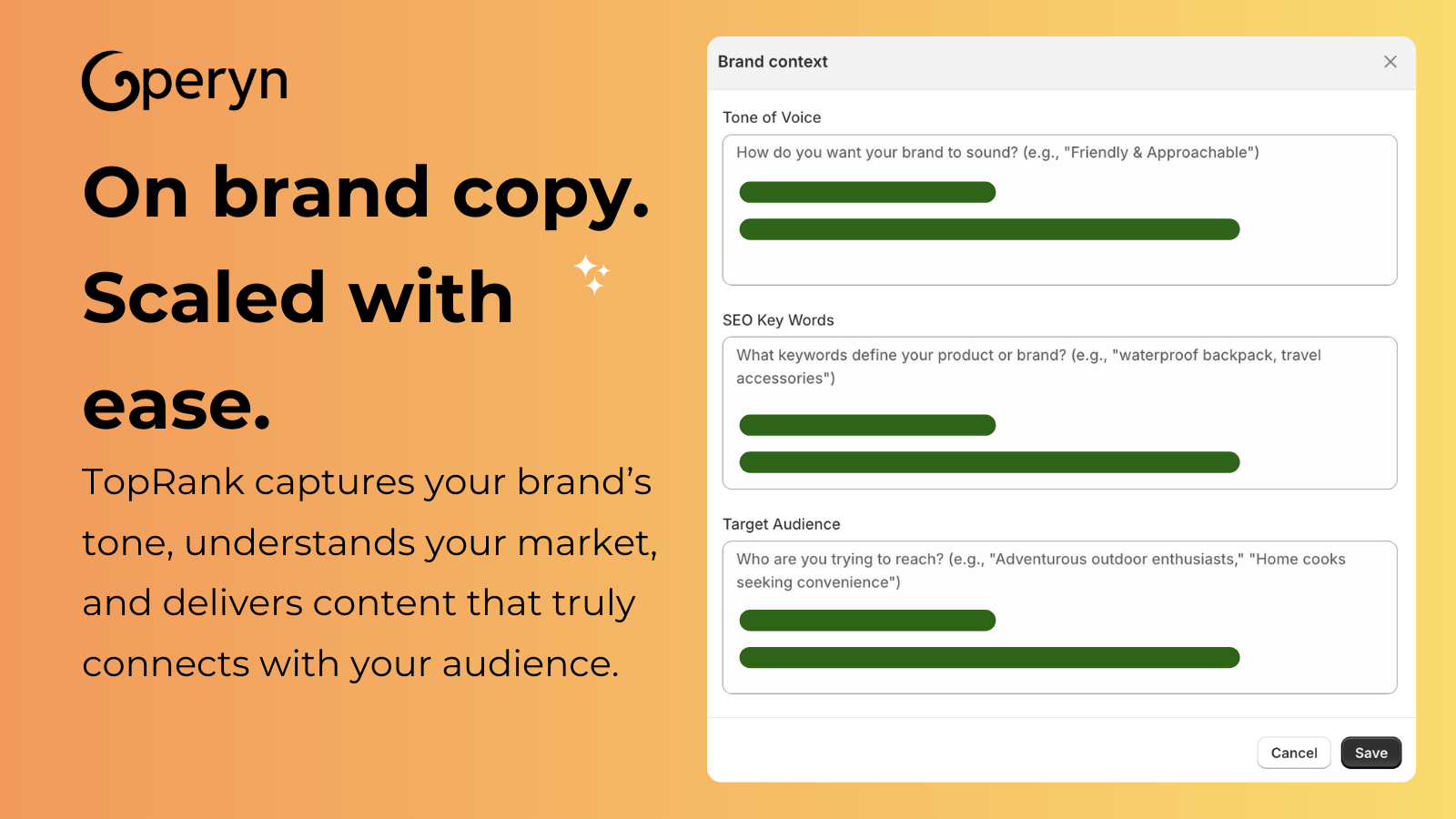 On brand copy scaled with ease