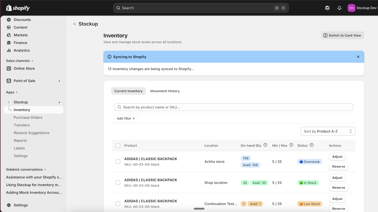 Manage inventory across all locations