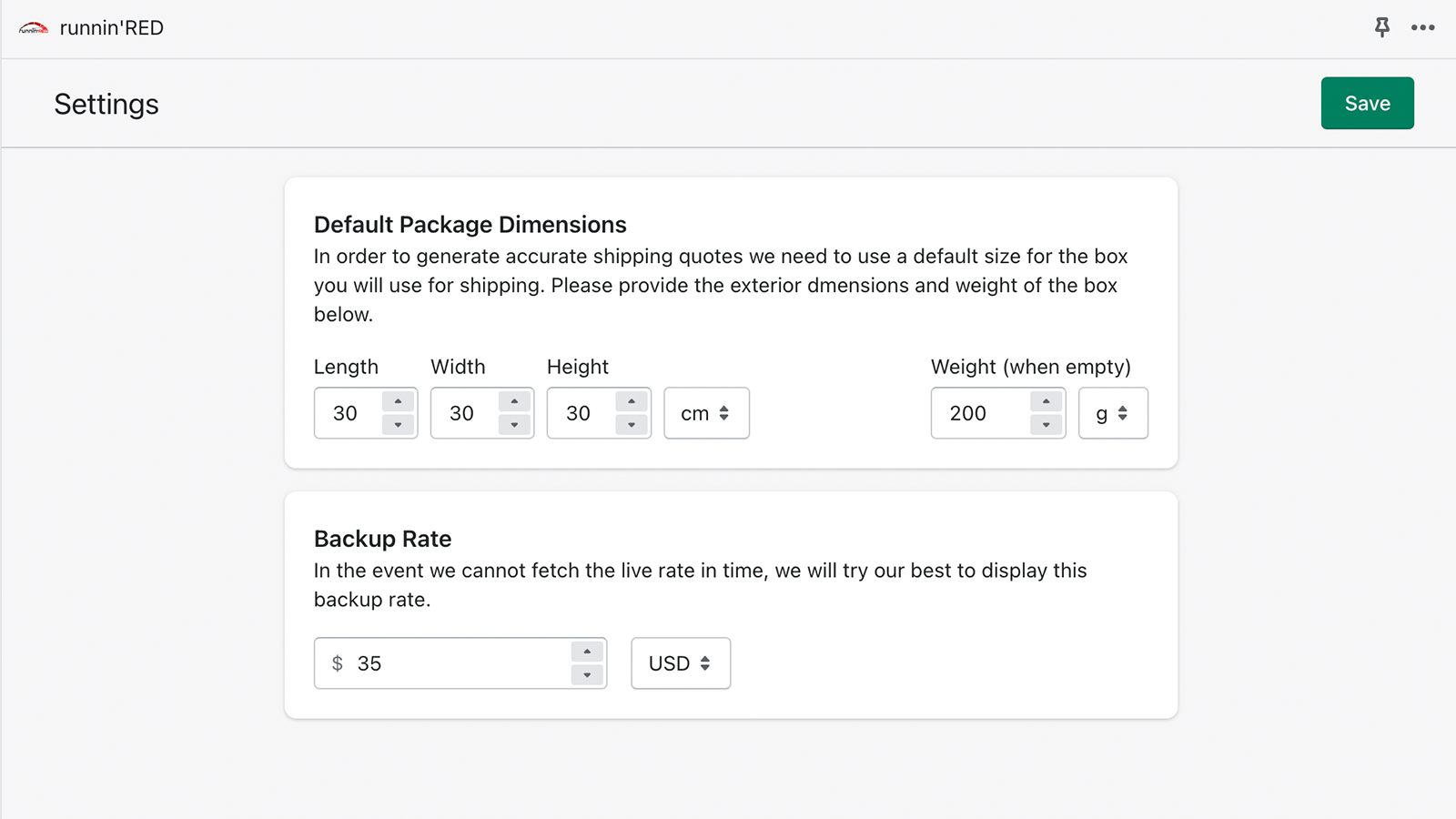 Set a default box size for more accurate shipping quotes