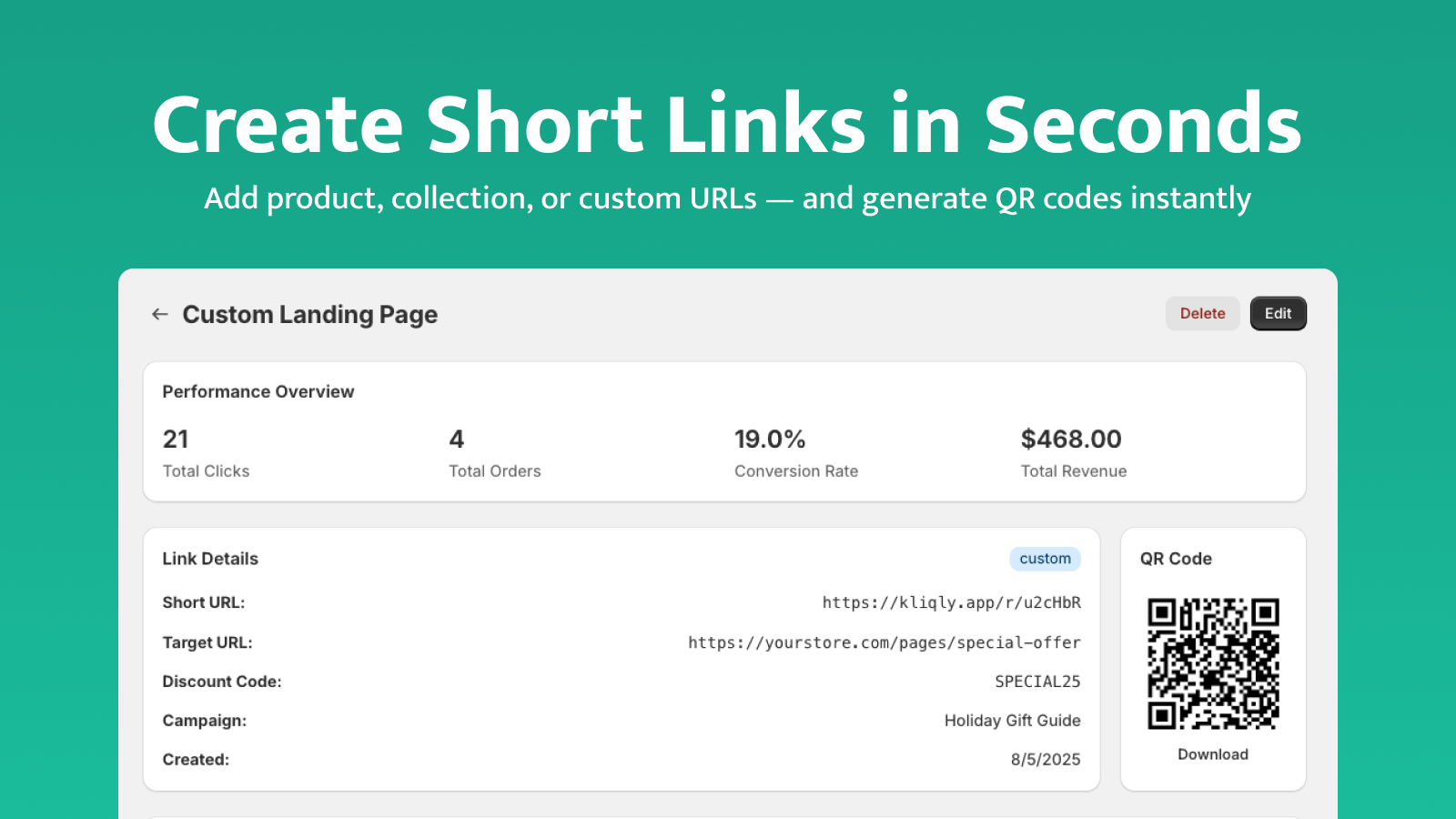 Create short links in seconds