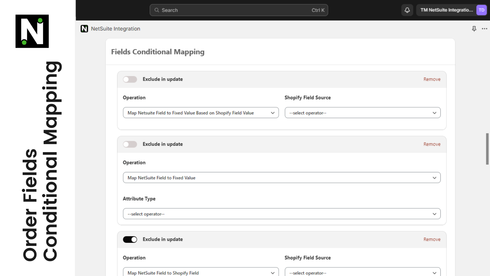 Order Fields Conditional Mapping