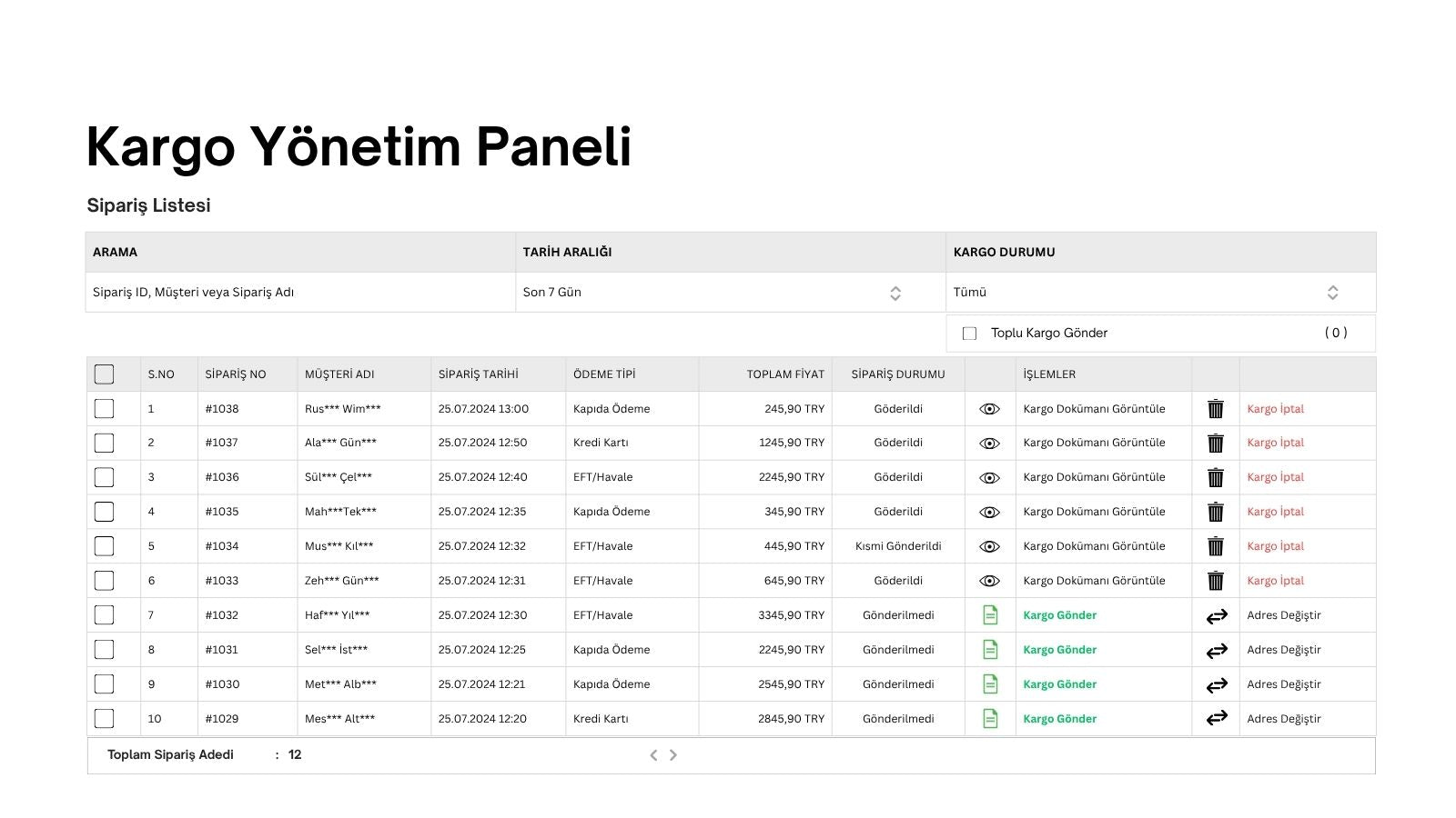 Kargo Yönetim Paneli