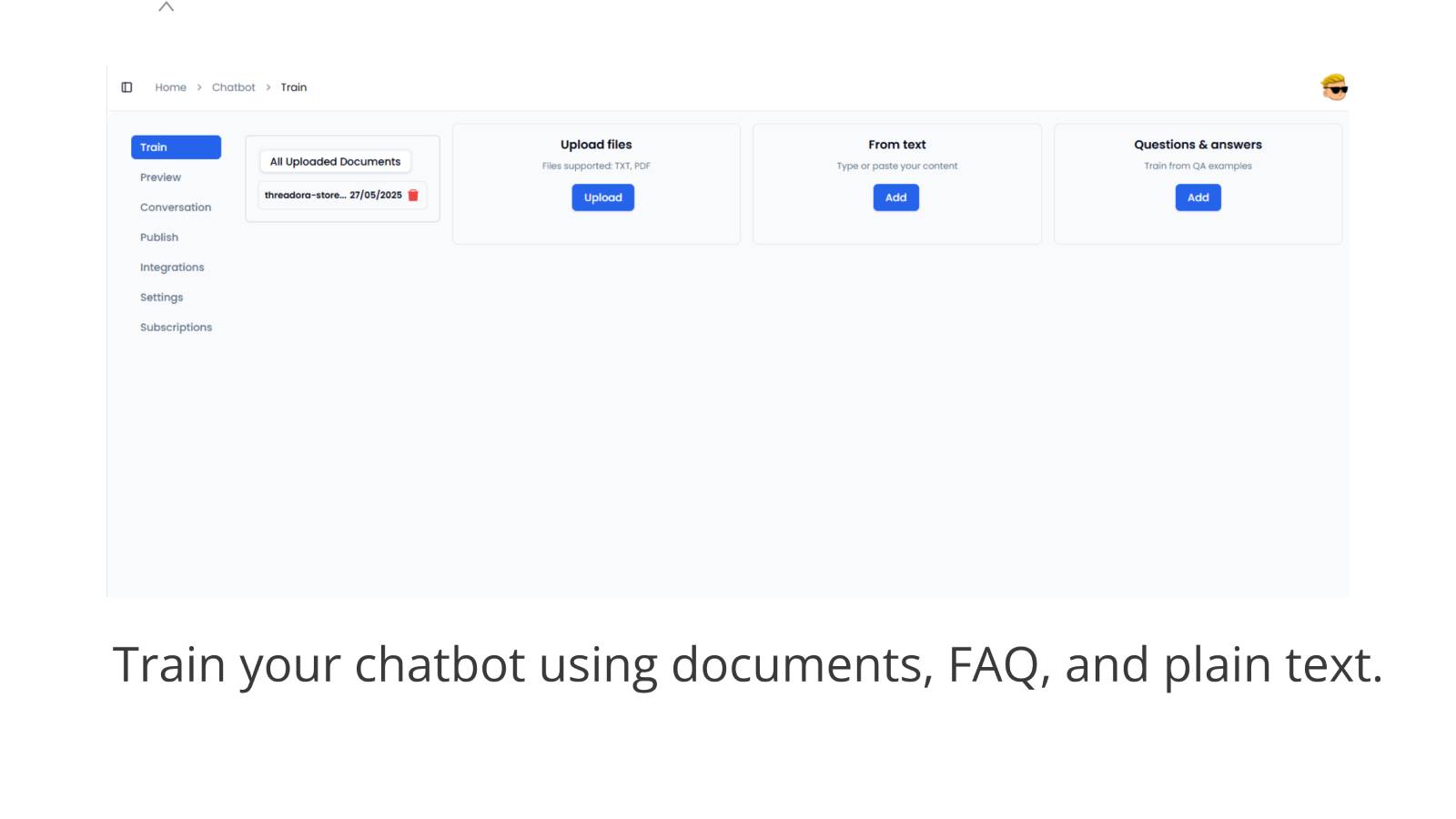 Train your chatbot using documents