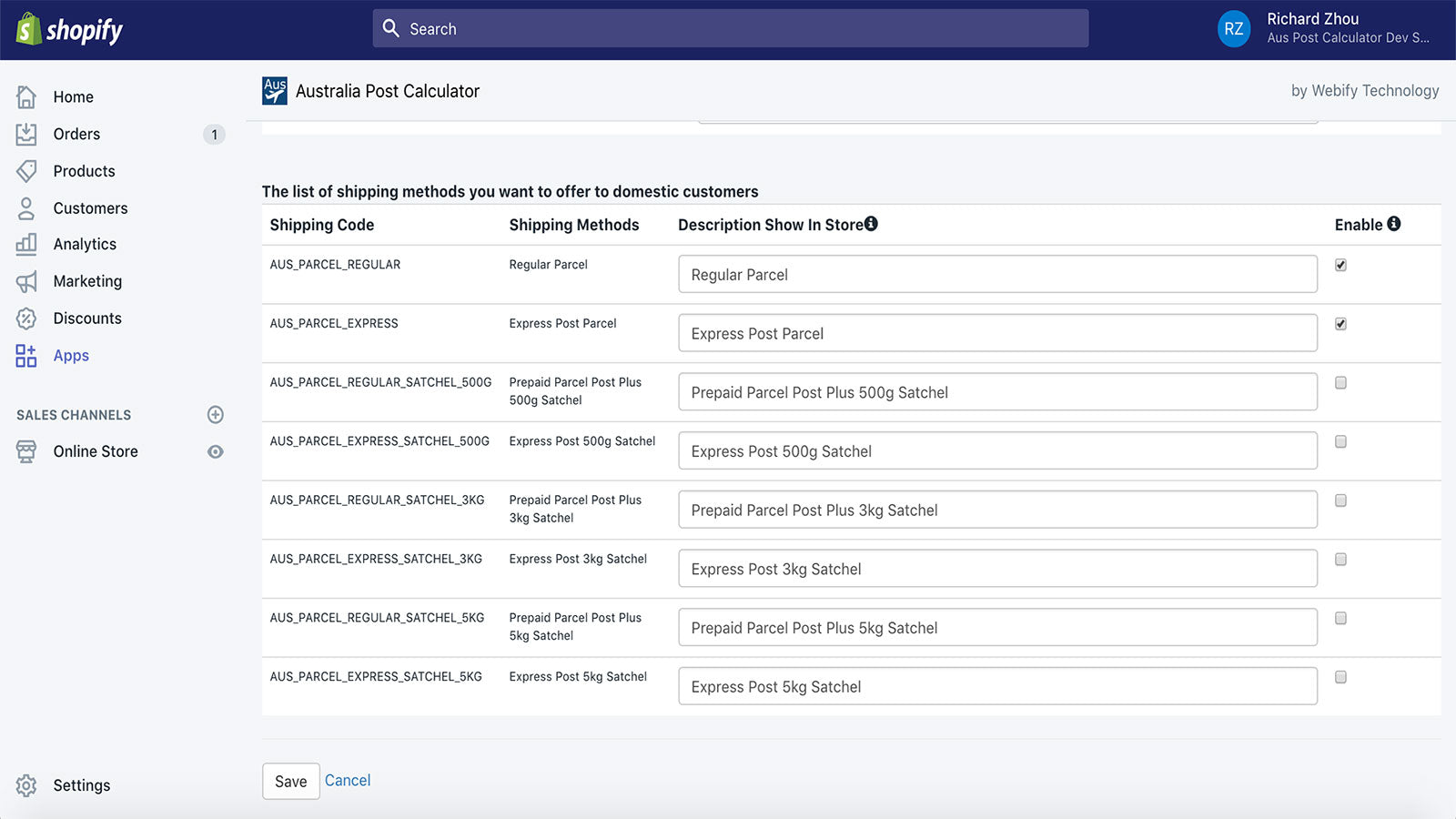 Choose Shipping Rates to offer