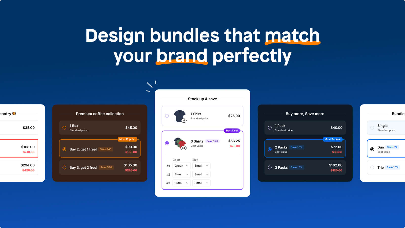 Customizable bundle designs to match store brand & theme style