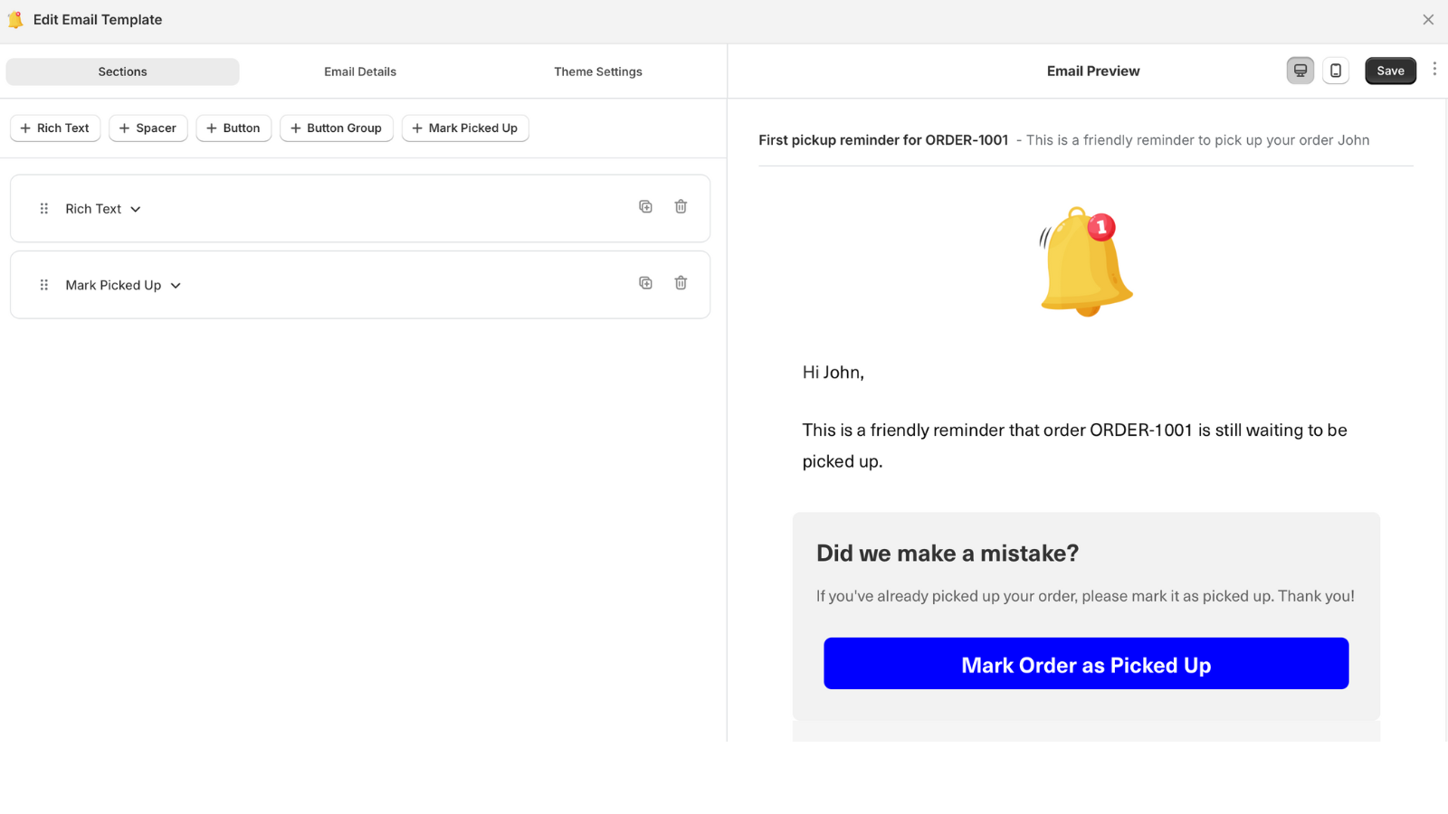 Customise reminder templates