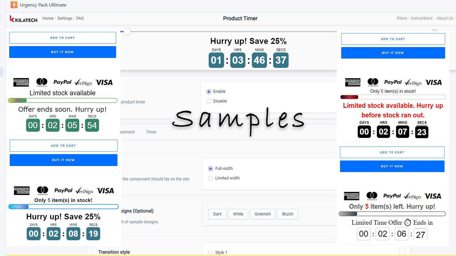example usage of countdown timer, sales pop up and trusted badge