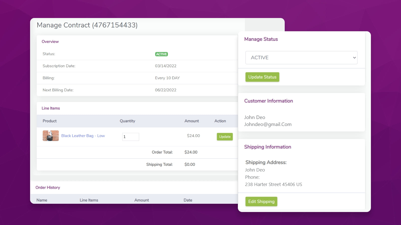 See the contract details on admin