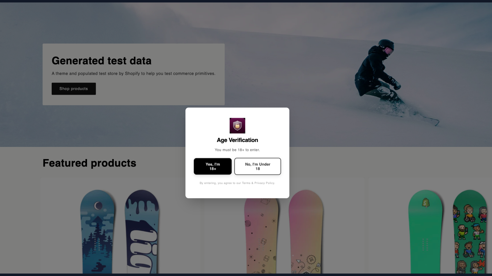 Modern 18+ age verification popup on a live store.