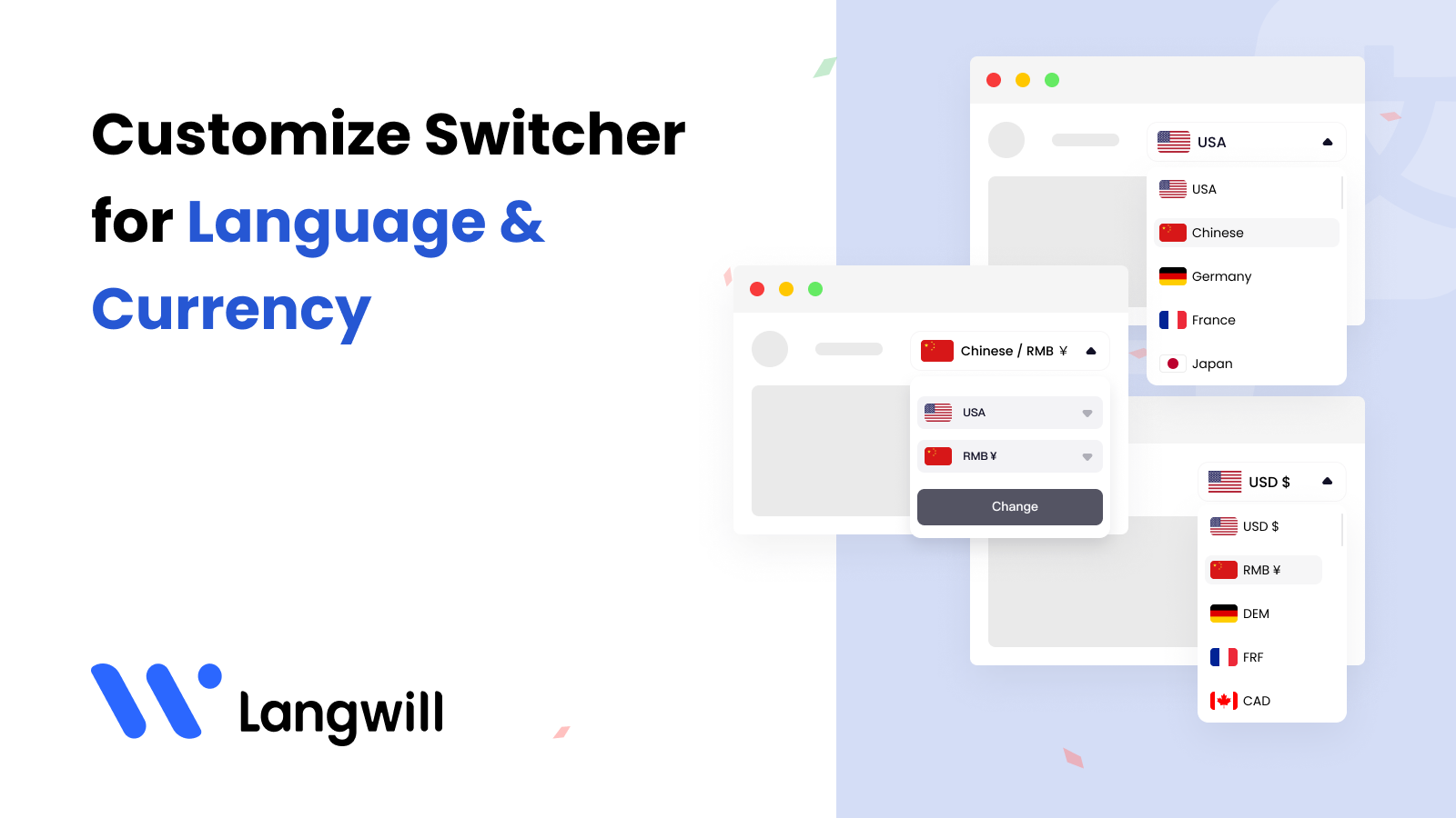 Customize language & currencies switcher for your store