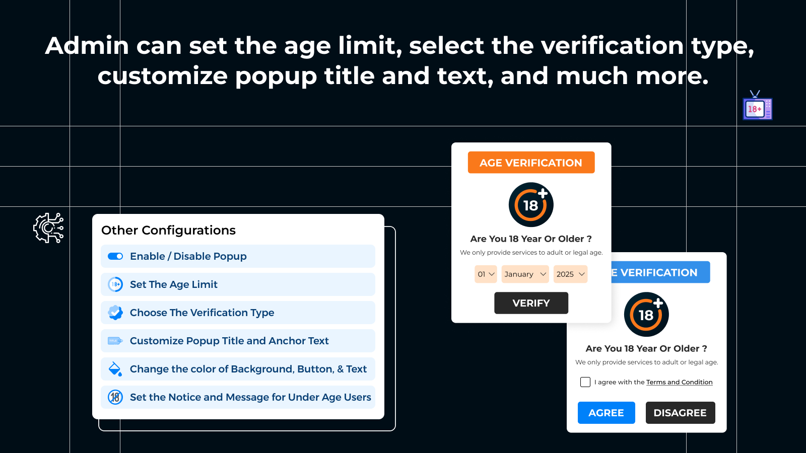 set age limit and select type for display
