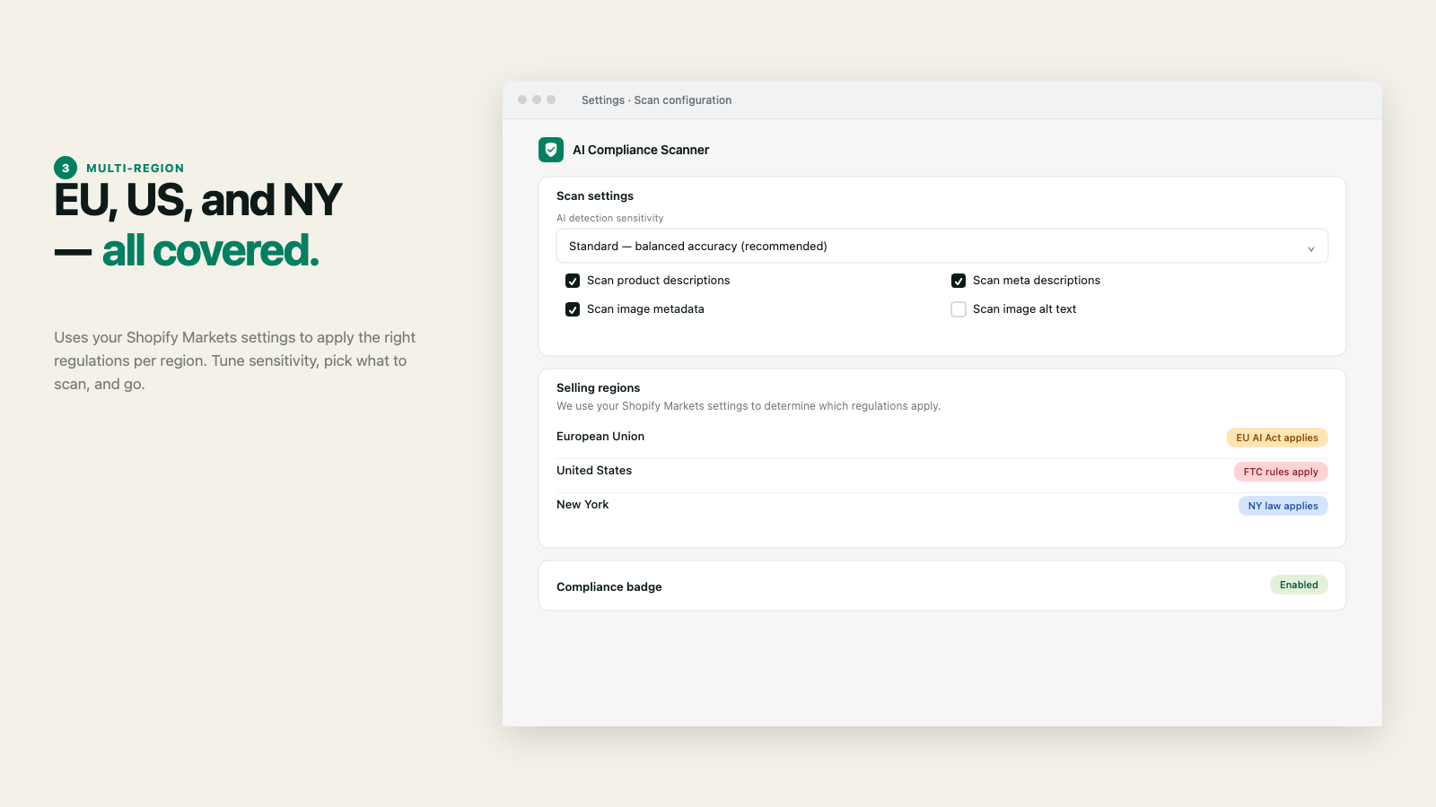EU AI Act FTC and NY law compliance checker for Shopify stores