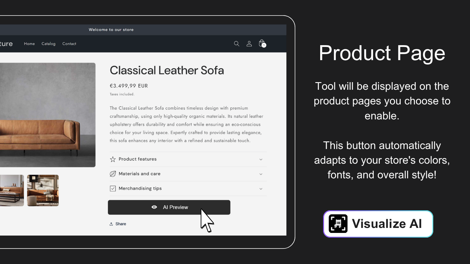 Visualize AI button apears on your product page.
