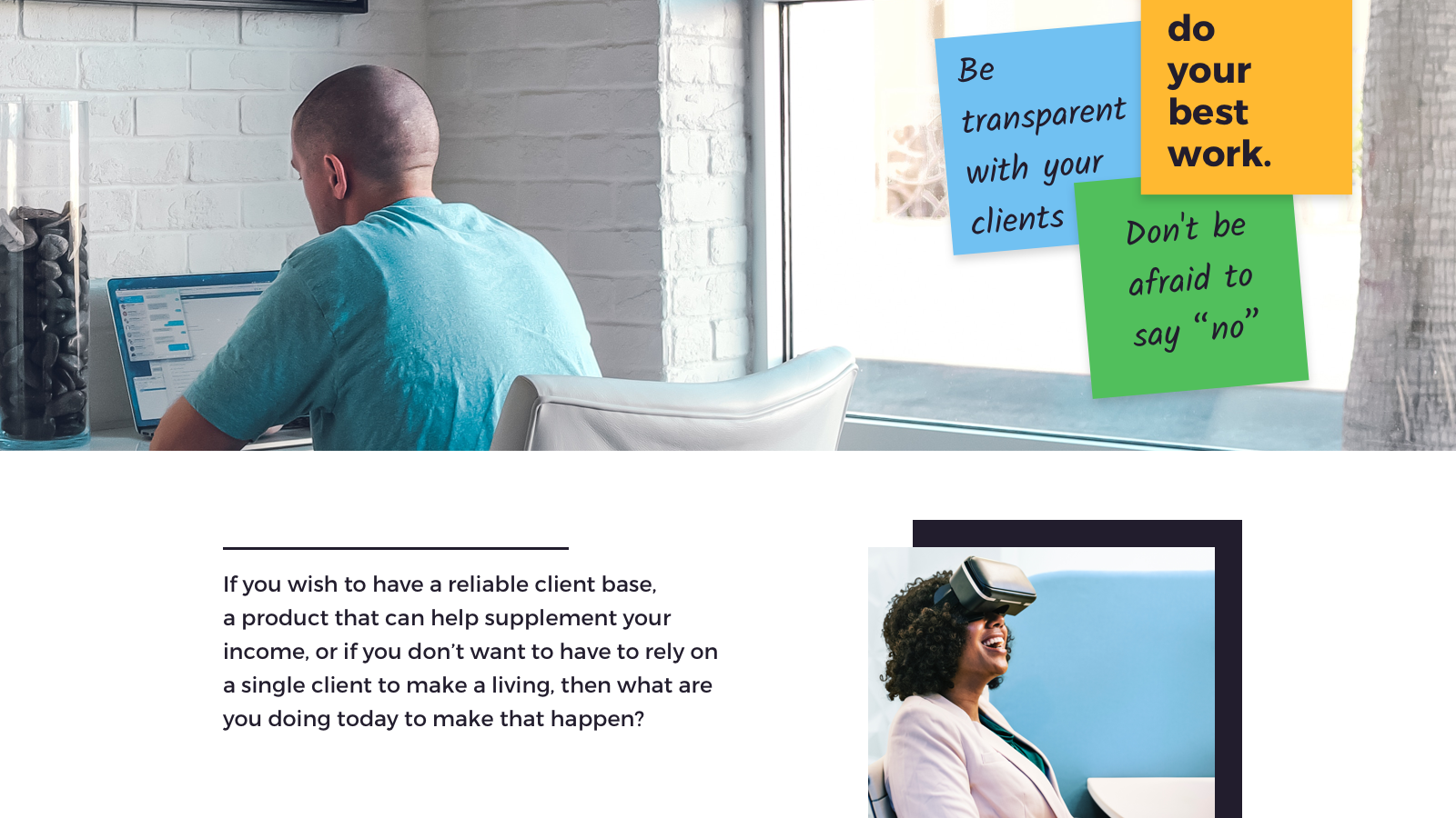 Post it notes used on the header of a website.