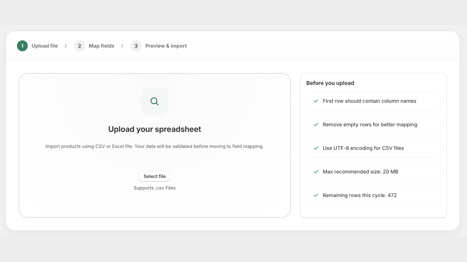 Upload CSV file