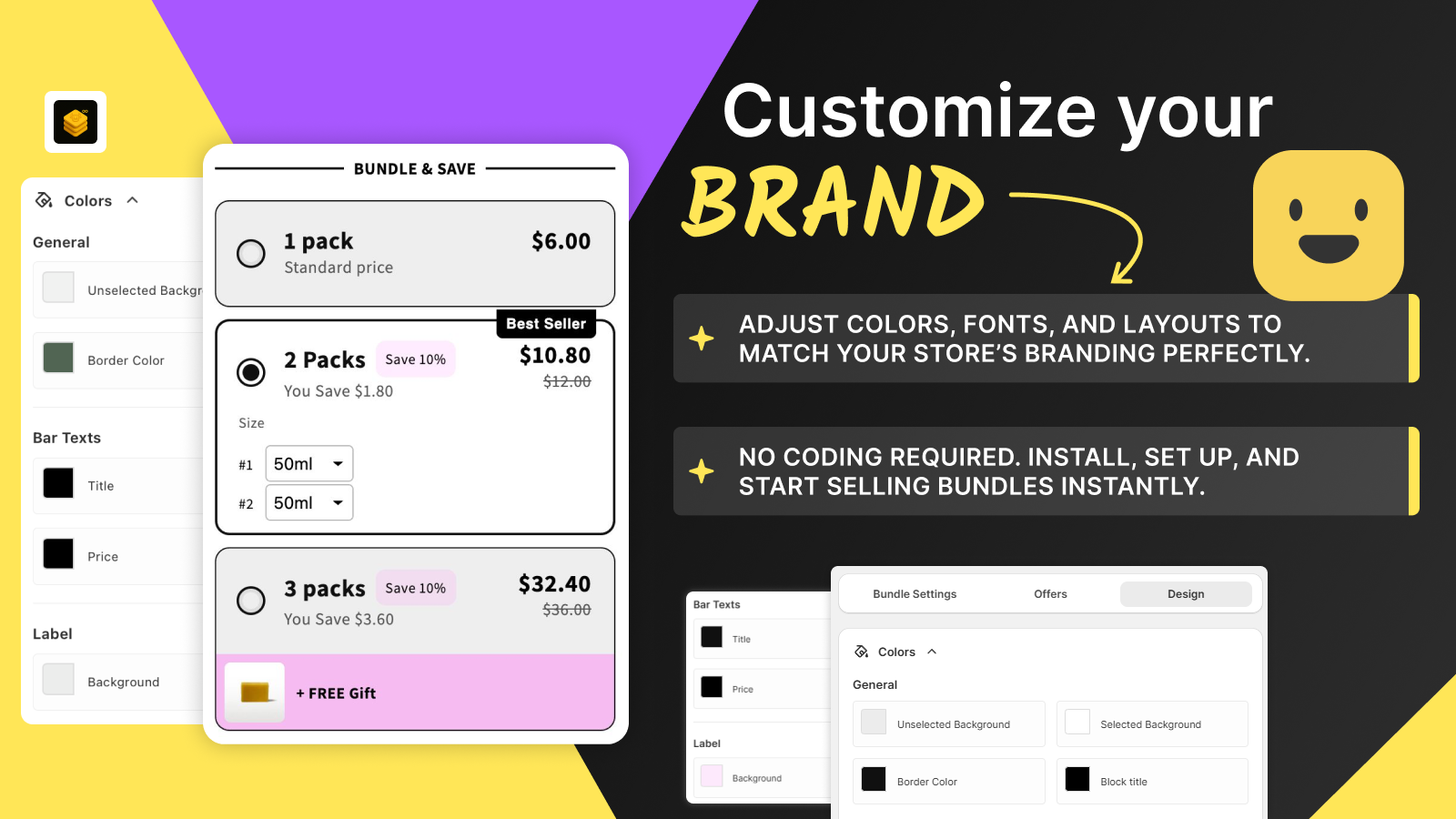 Customize Shopify bundle design with colors, fonts, and layout