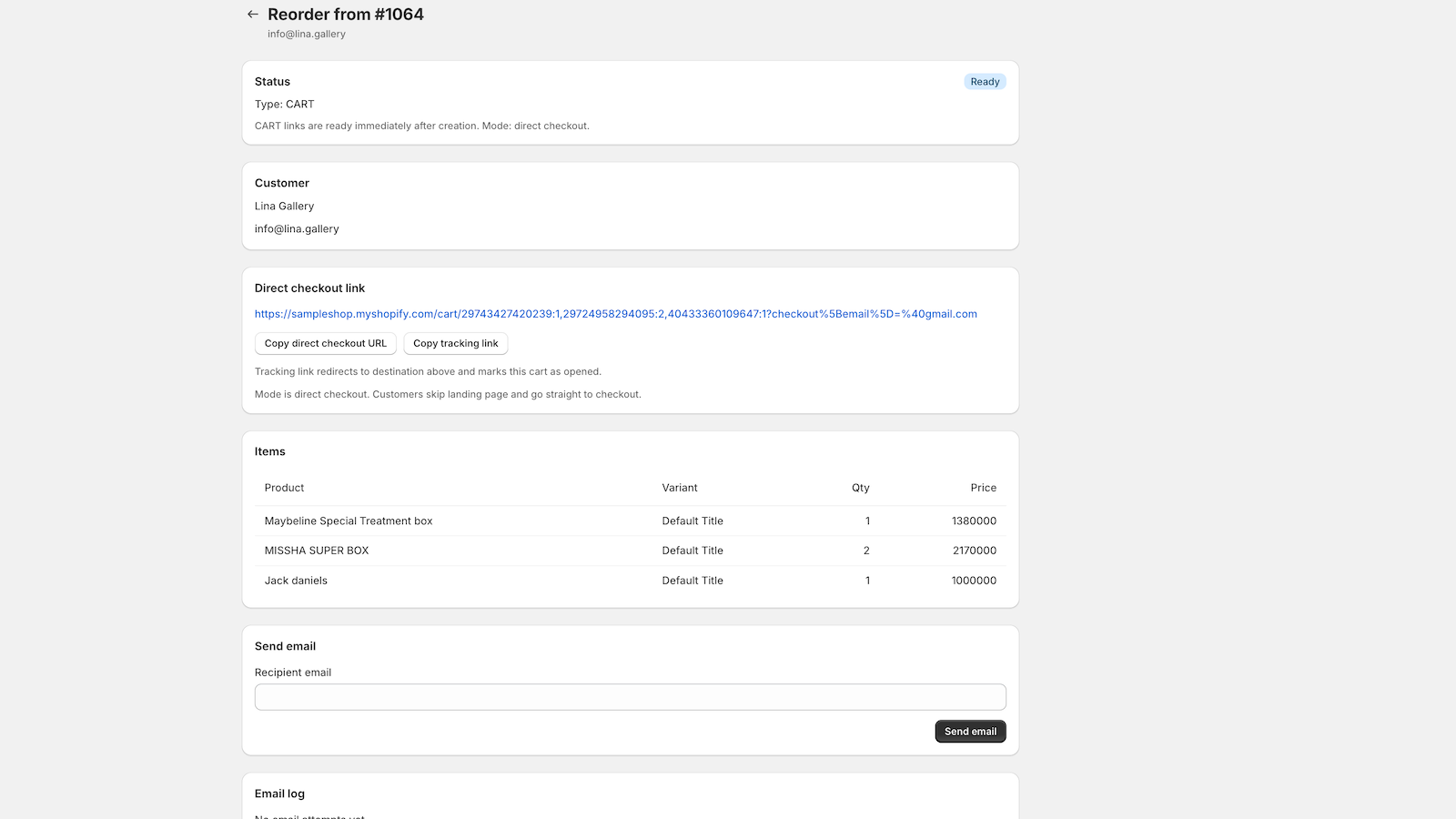 Reorder form