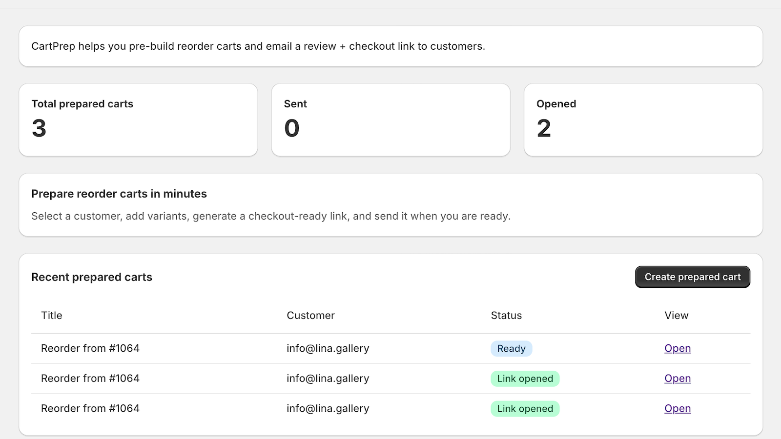 App dashboard