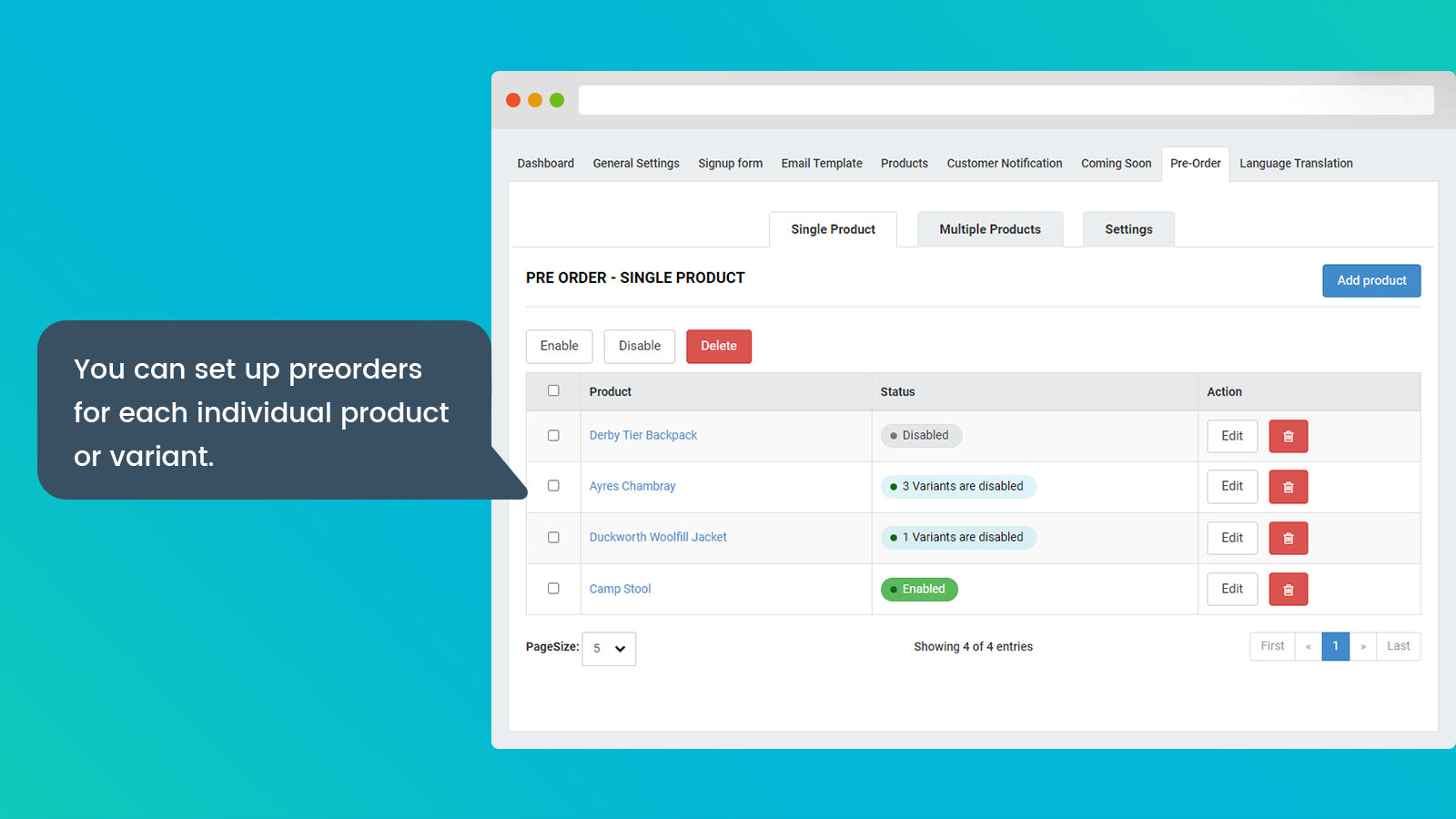 setup preorder with single and mass products