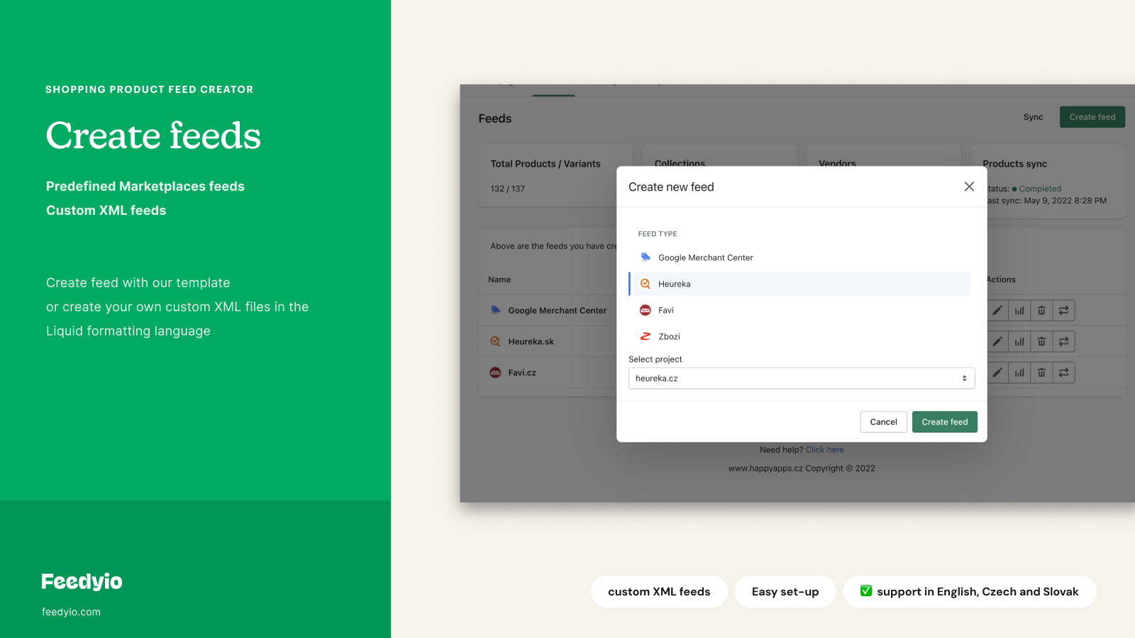 Create predefined or custom CSV / TXT / XML product feed