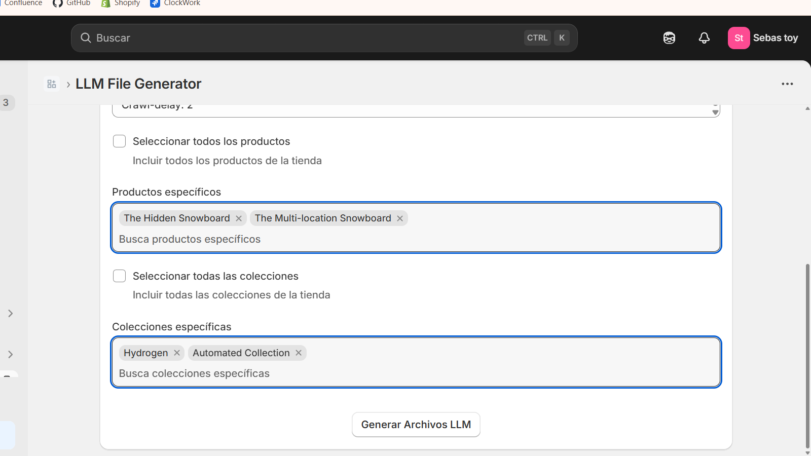 LLMs.txt Generator - Productos y colecciones marcadas