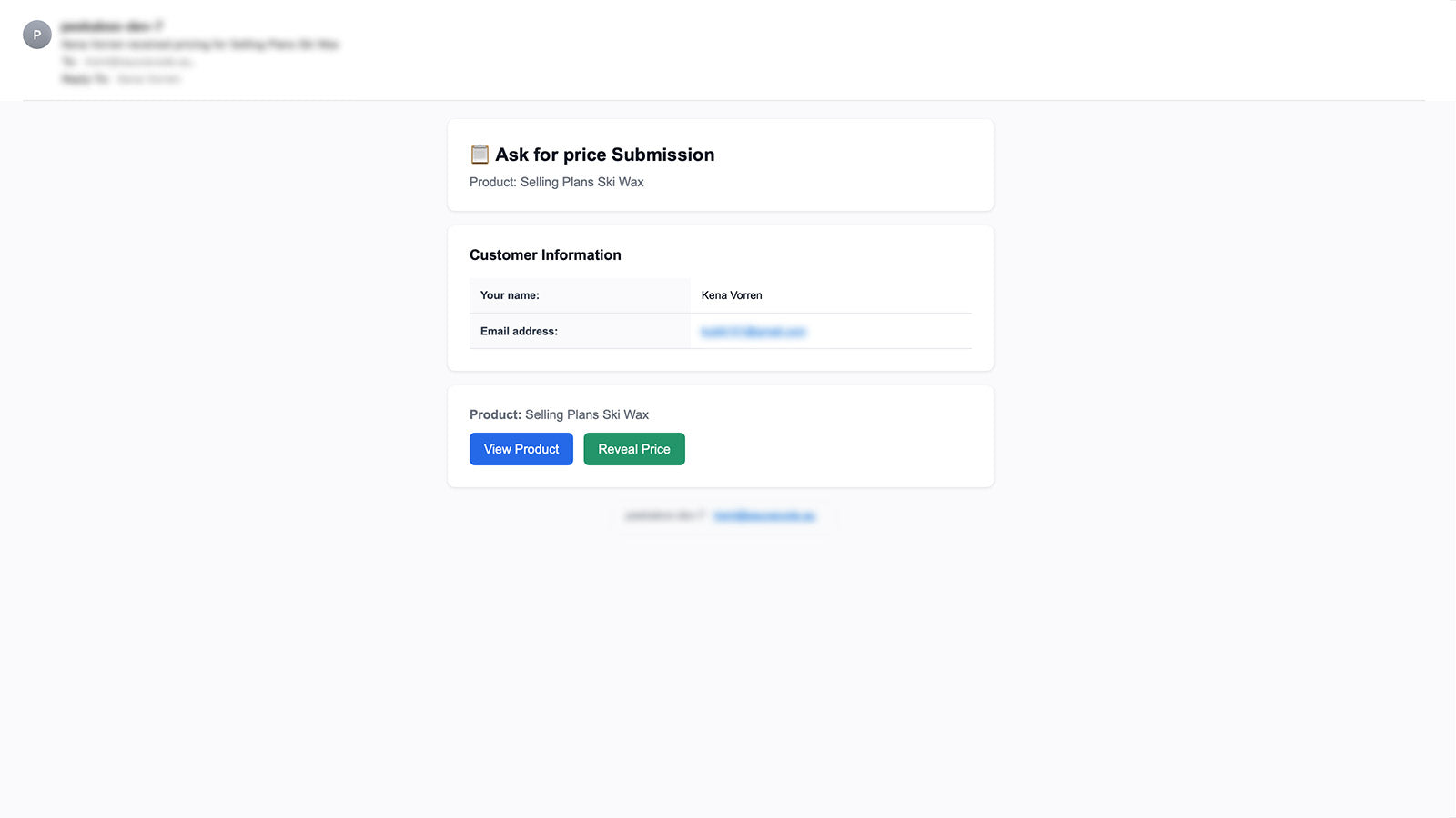 Customers get a unique secure price reveal email link