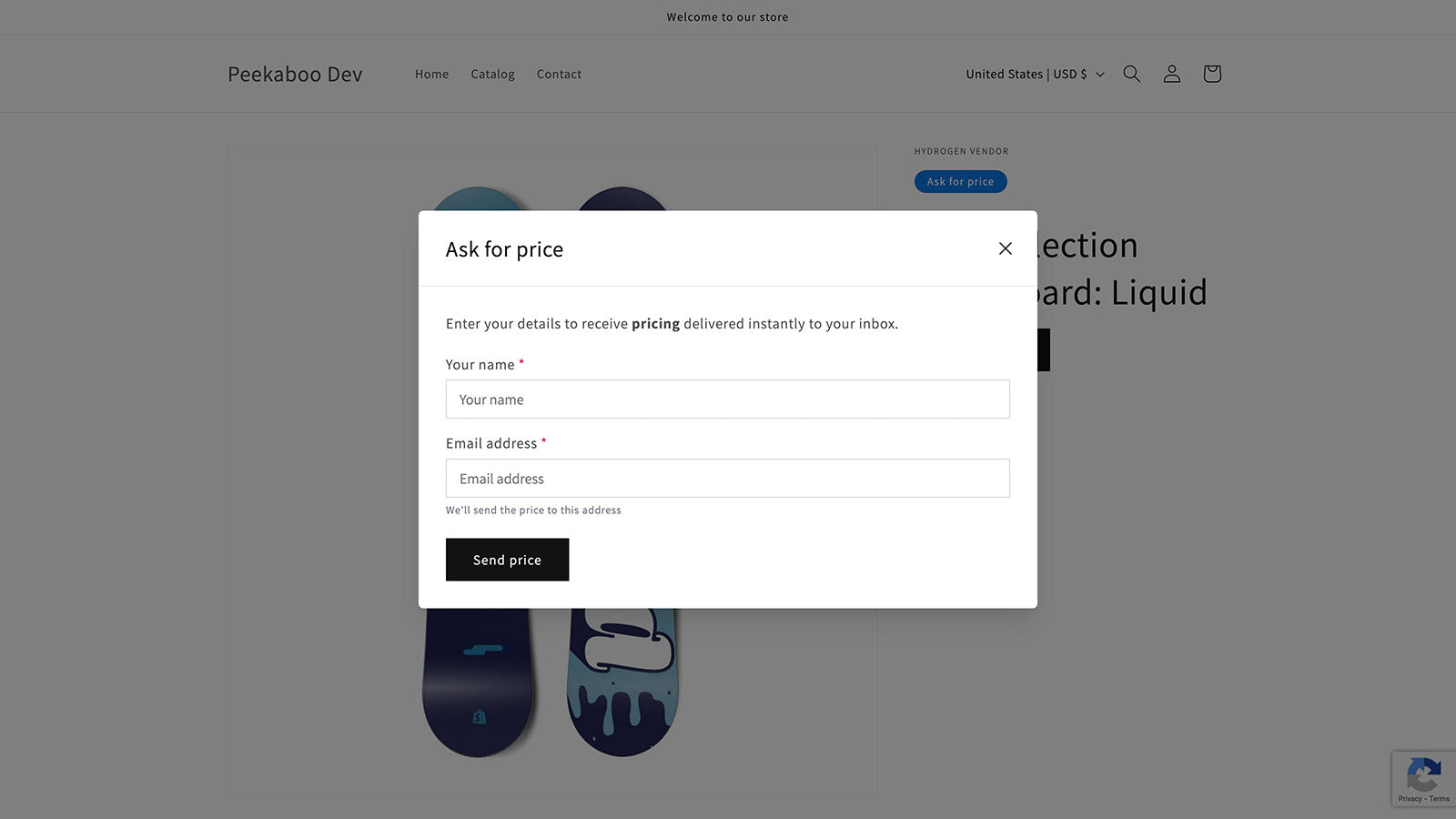 Hide prices and send a secure reveal price link by email