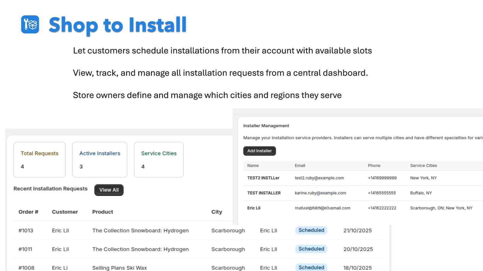shopify app to manage installatoin