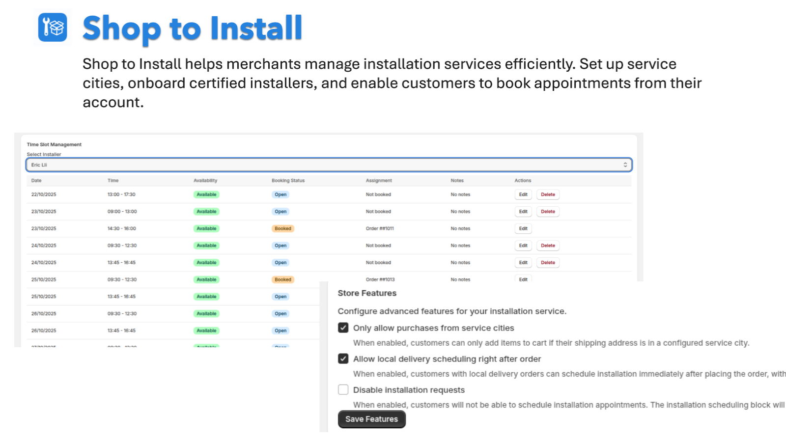 request installation service in shopify