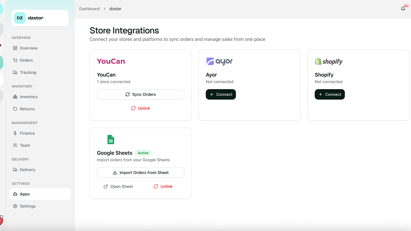link your Shopify store to Tassyir in one step.