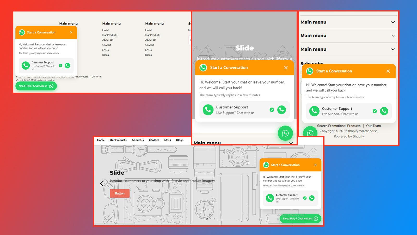 Shopify Storefront Showing WhatsApp Live Chat Button