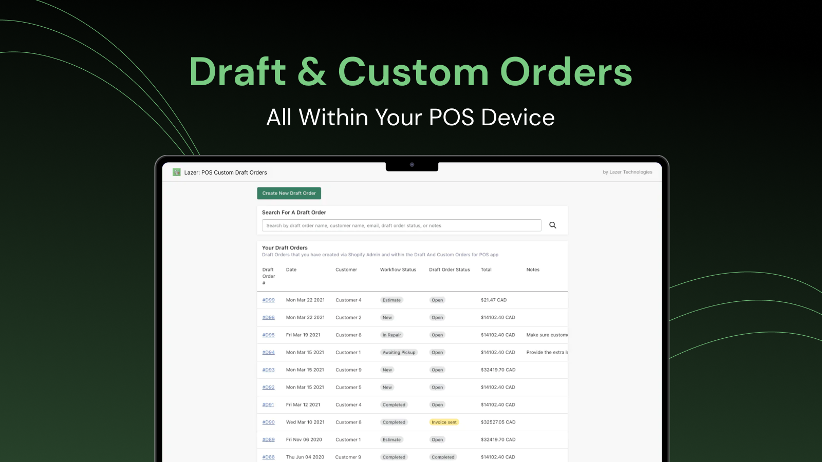Draft And Custom Orders For POS