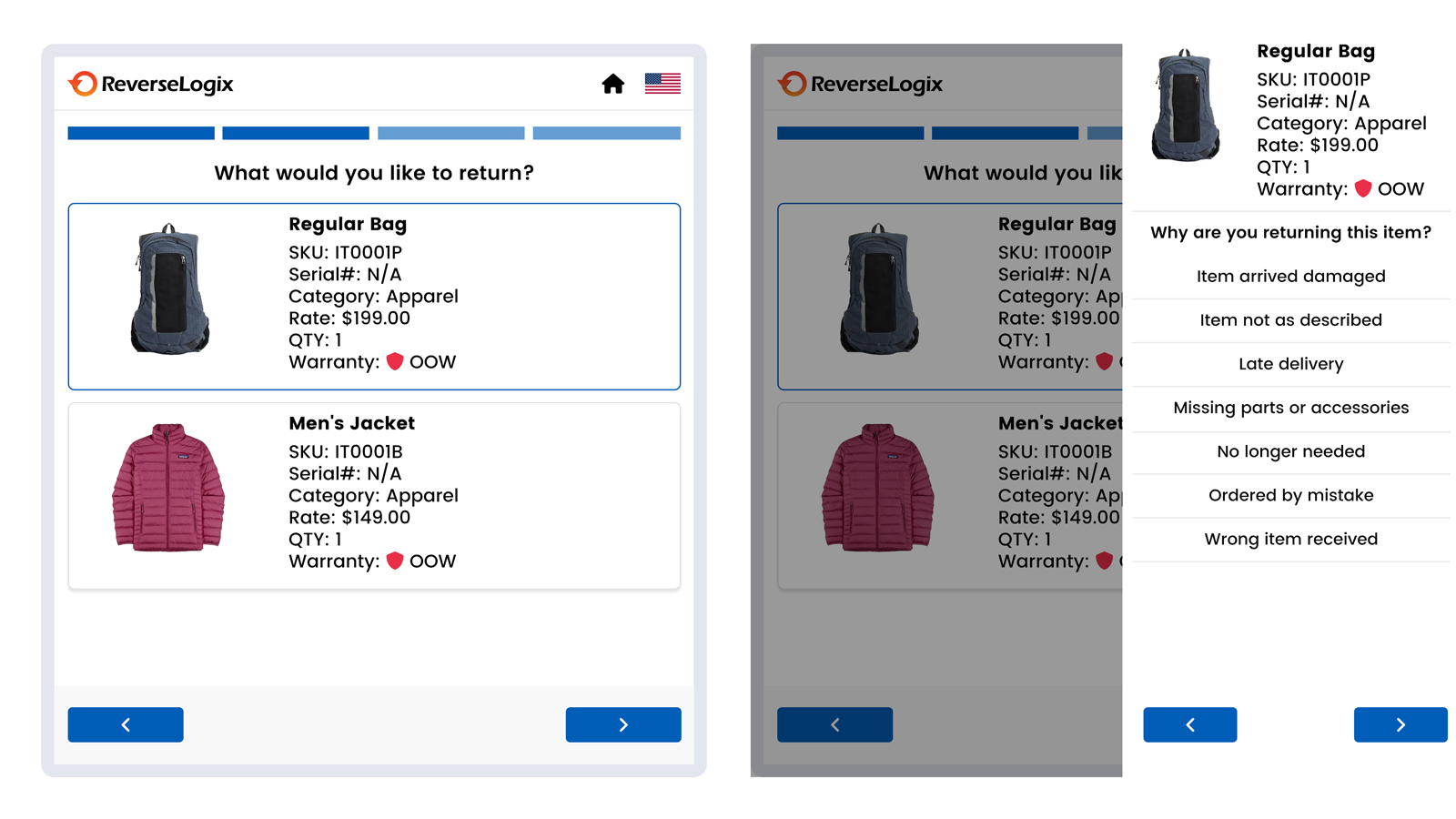 Return Portal – Customers select items and return reasons