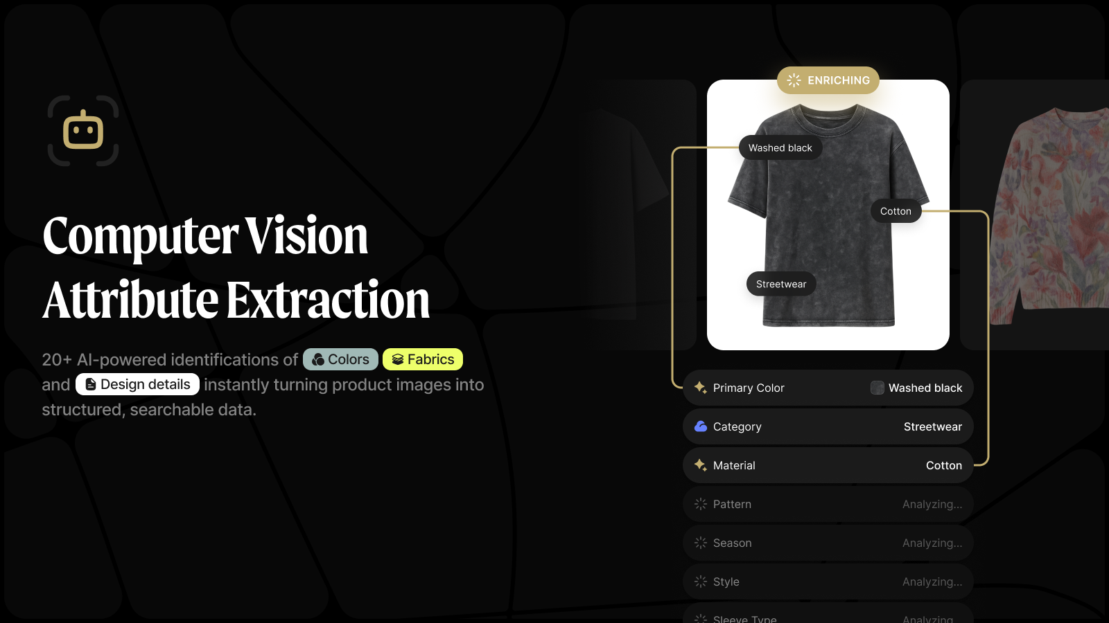 Product attributes like color and fabric extracted from images 