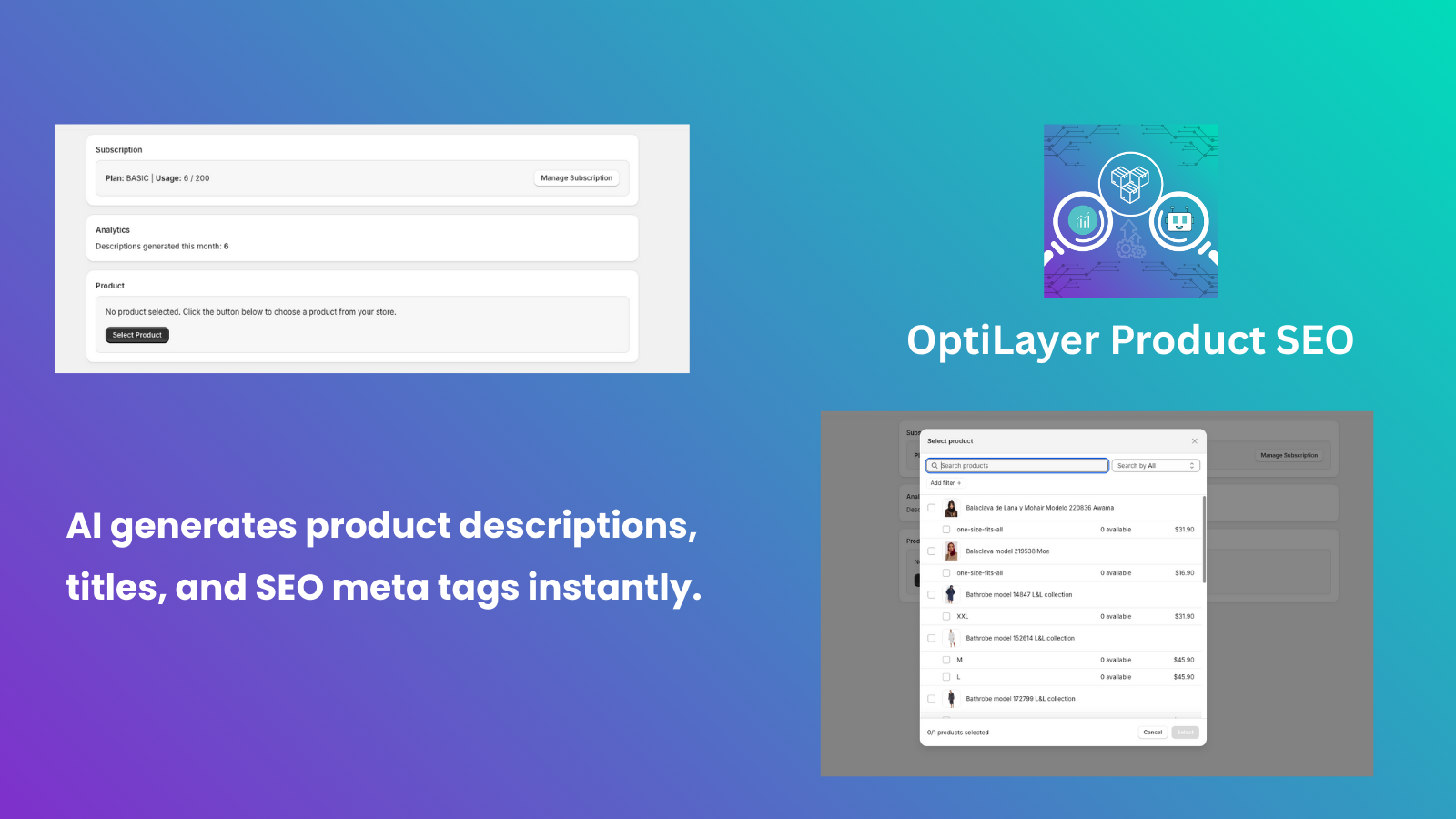 Shopify app interface showing options to create and publish job 