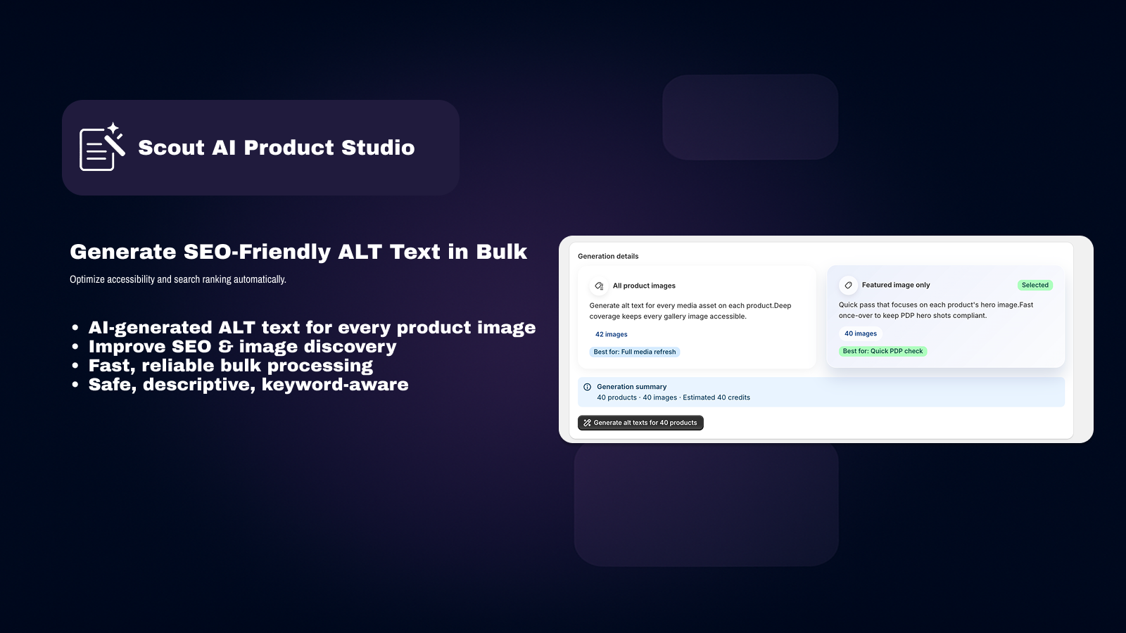 Bulk ALT text generation settings for product images