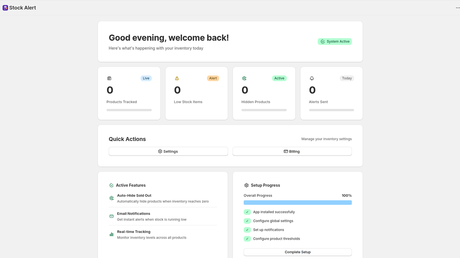 Stock Alert App dashboard